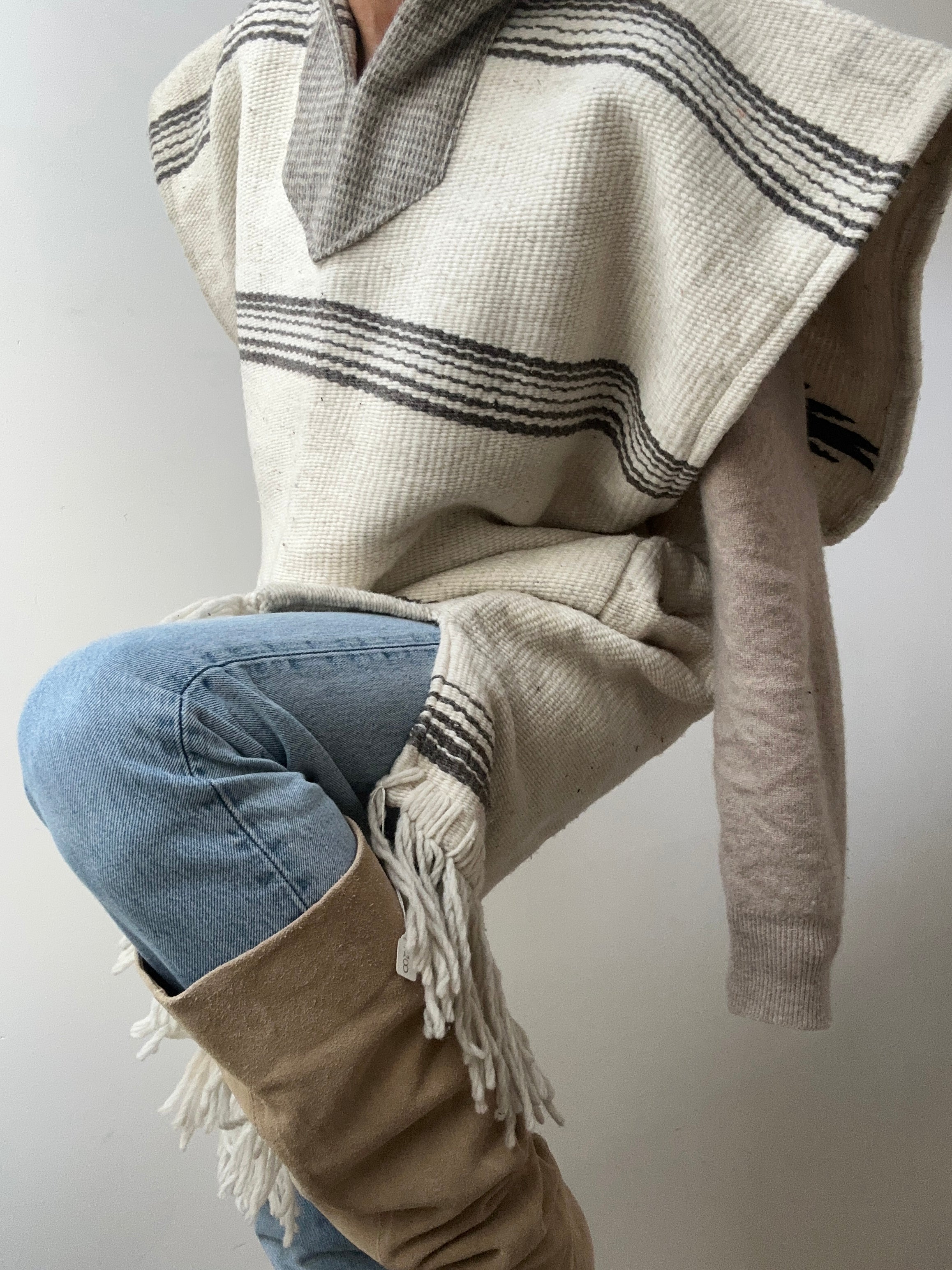 Future Nomads Ponchos Cream Wool Mexican Poncho