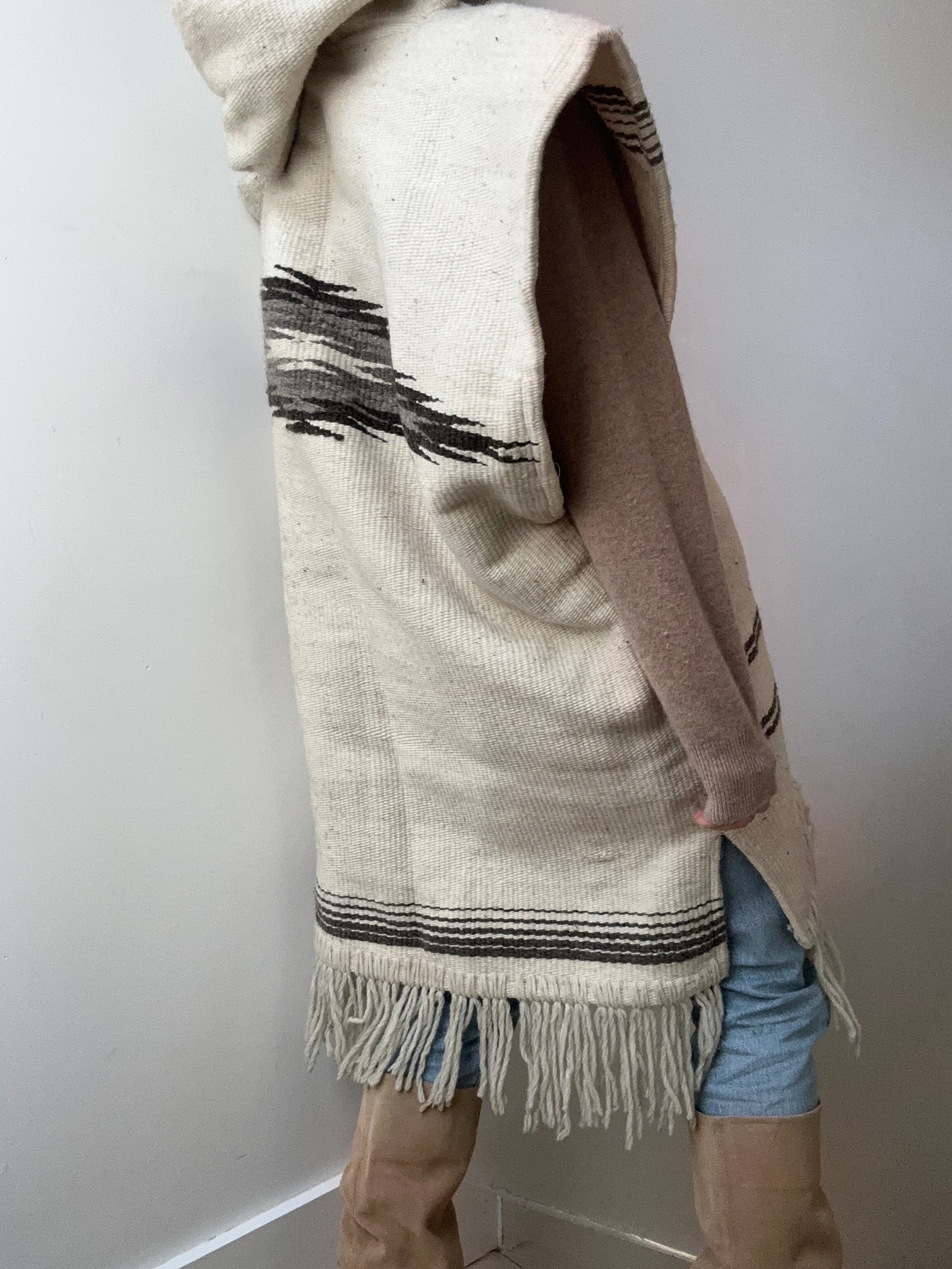 Future Nomads Ponchos Cream Wool Mexican Poncho