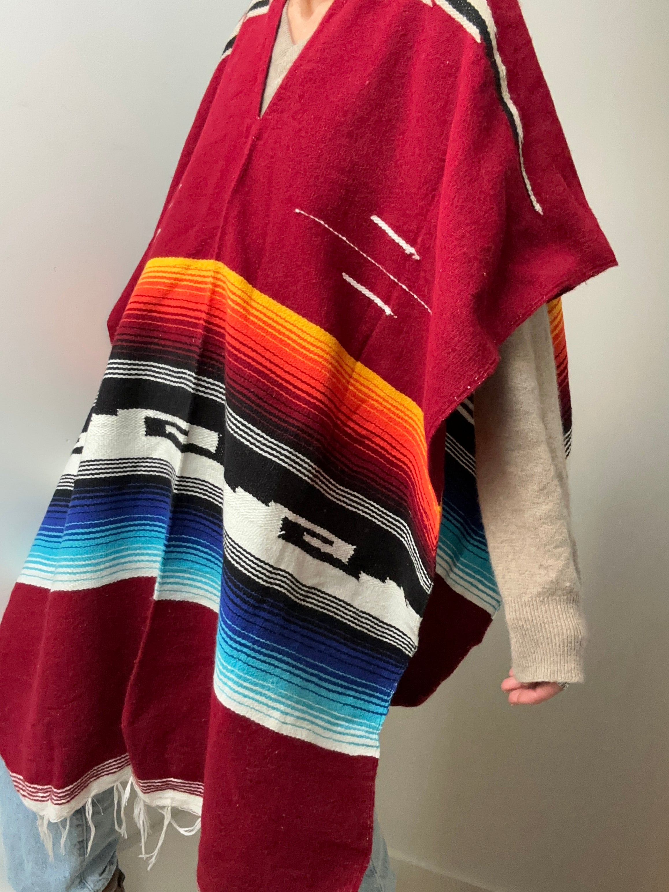 Future Nomads Ponchos Red Mexican Woven Poncho