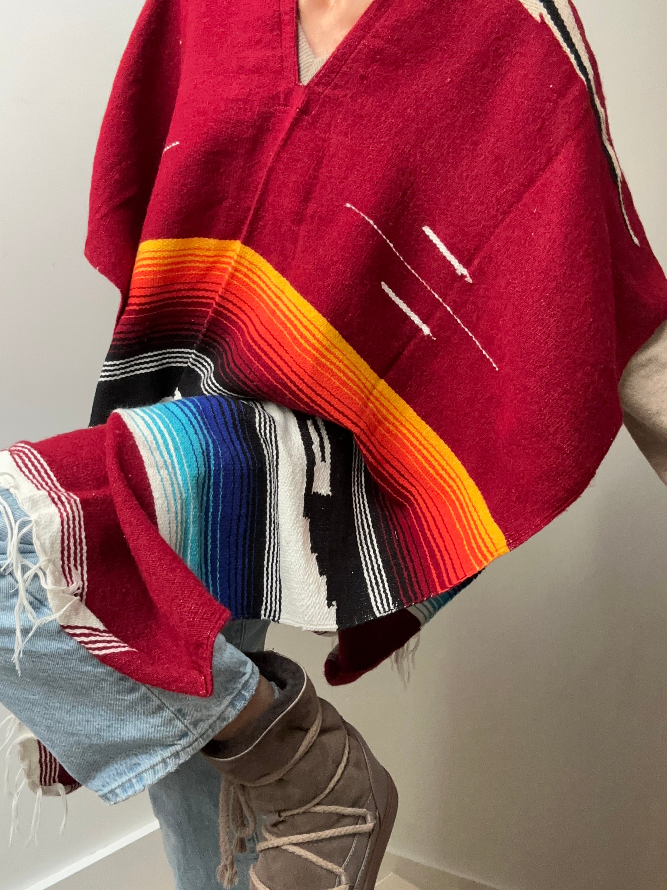 Future Nomads Ponchos Red Mexican Woven Poncho