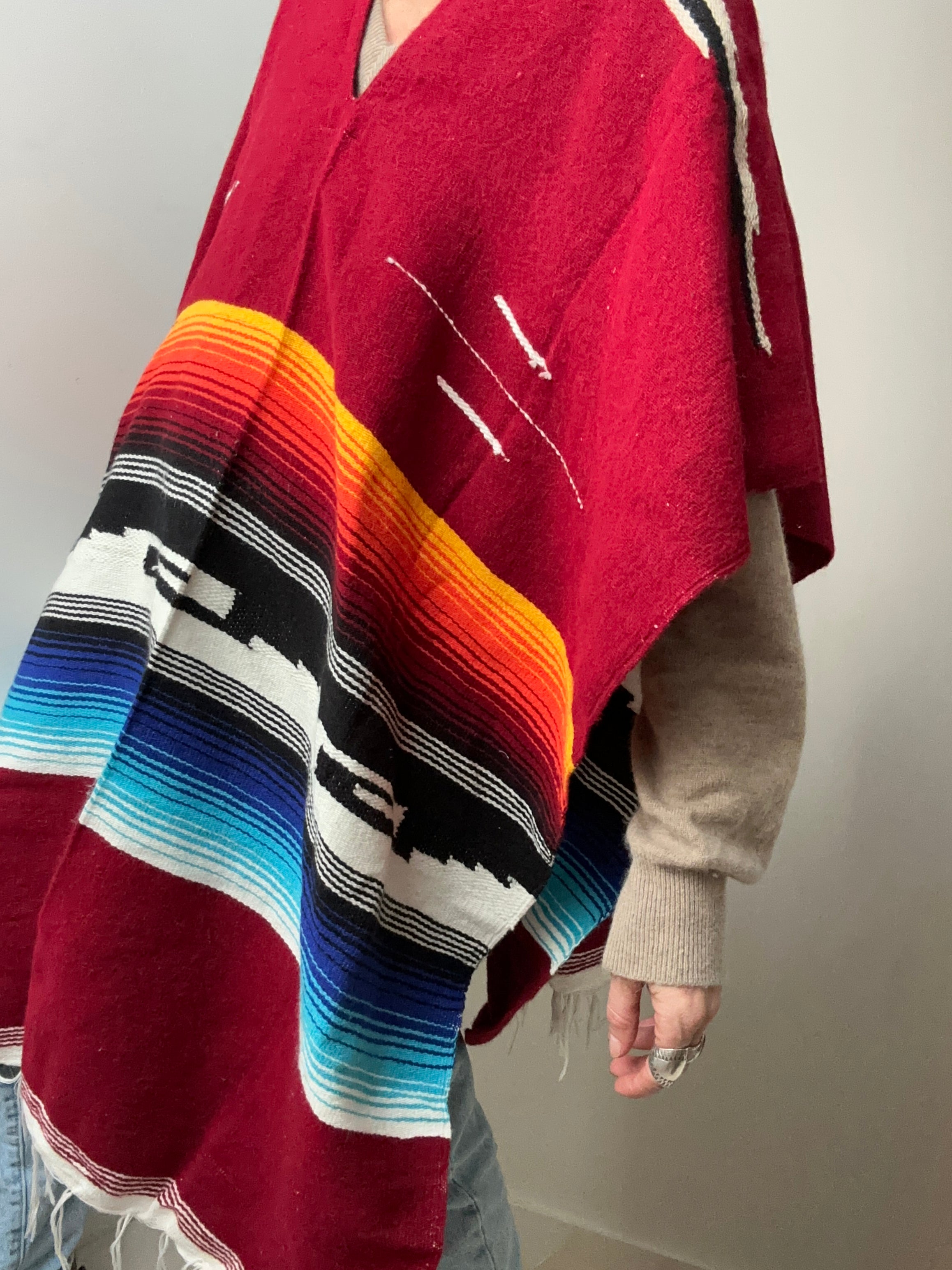 Future Nomads Ponchos Red Mexican Woven Poncho