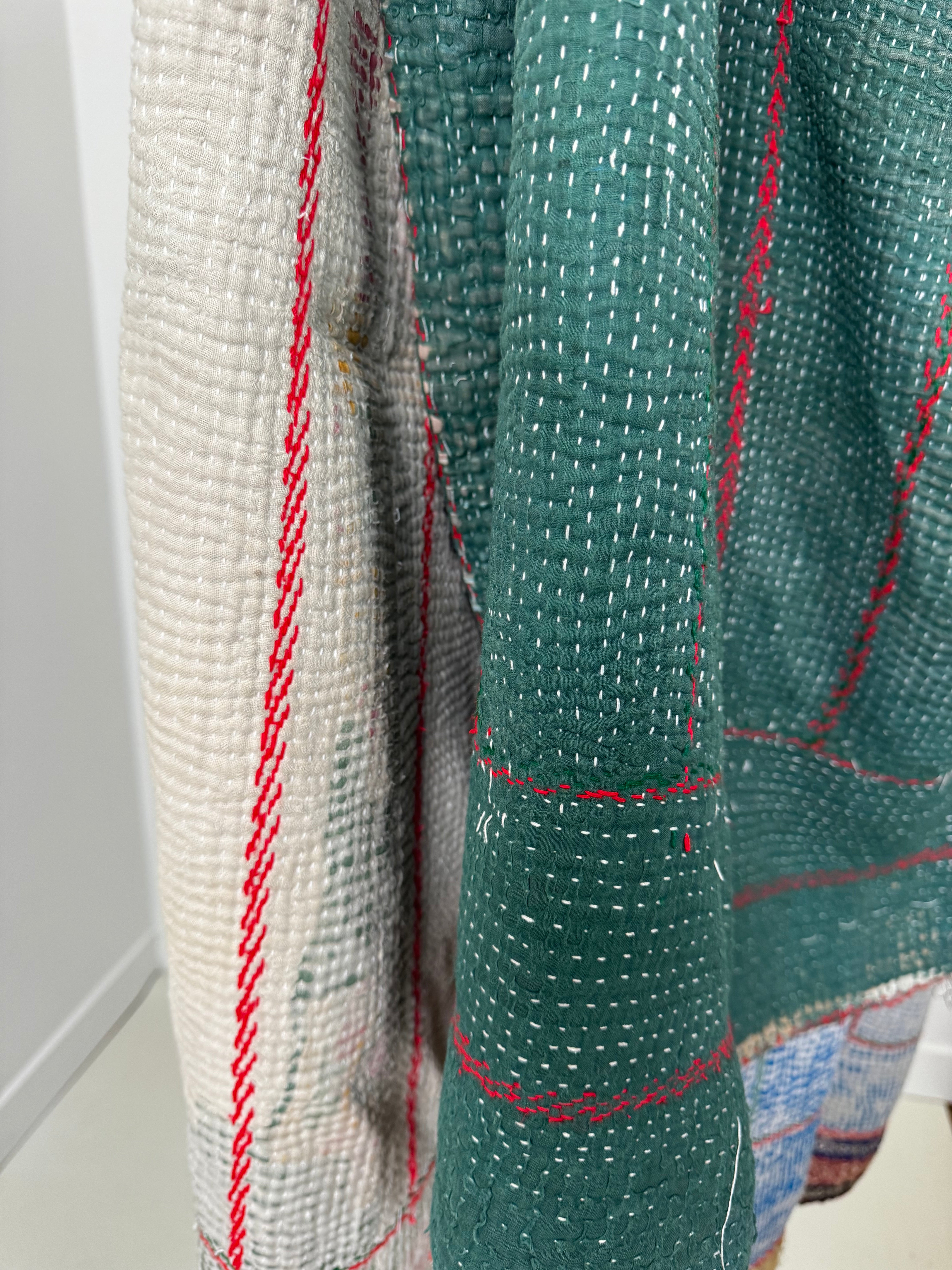 Future Nomads Quilts Multi Kantha Quilt Green Burgandy