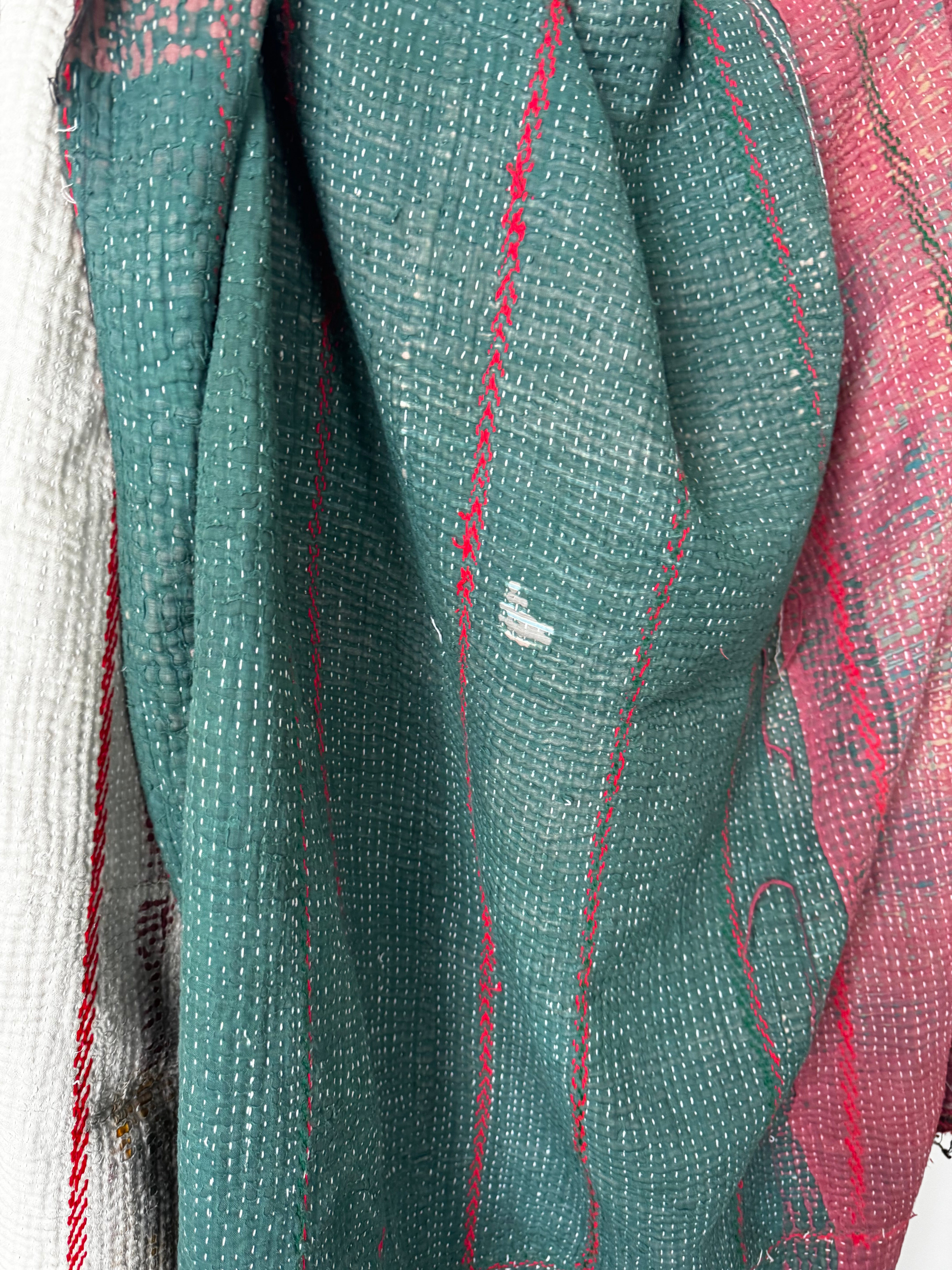 Future Nomads Quilts Multi Kantha Quilt Green Burgandy