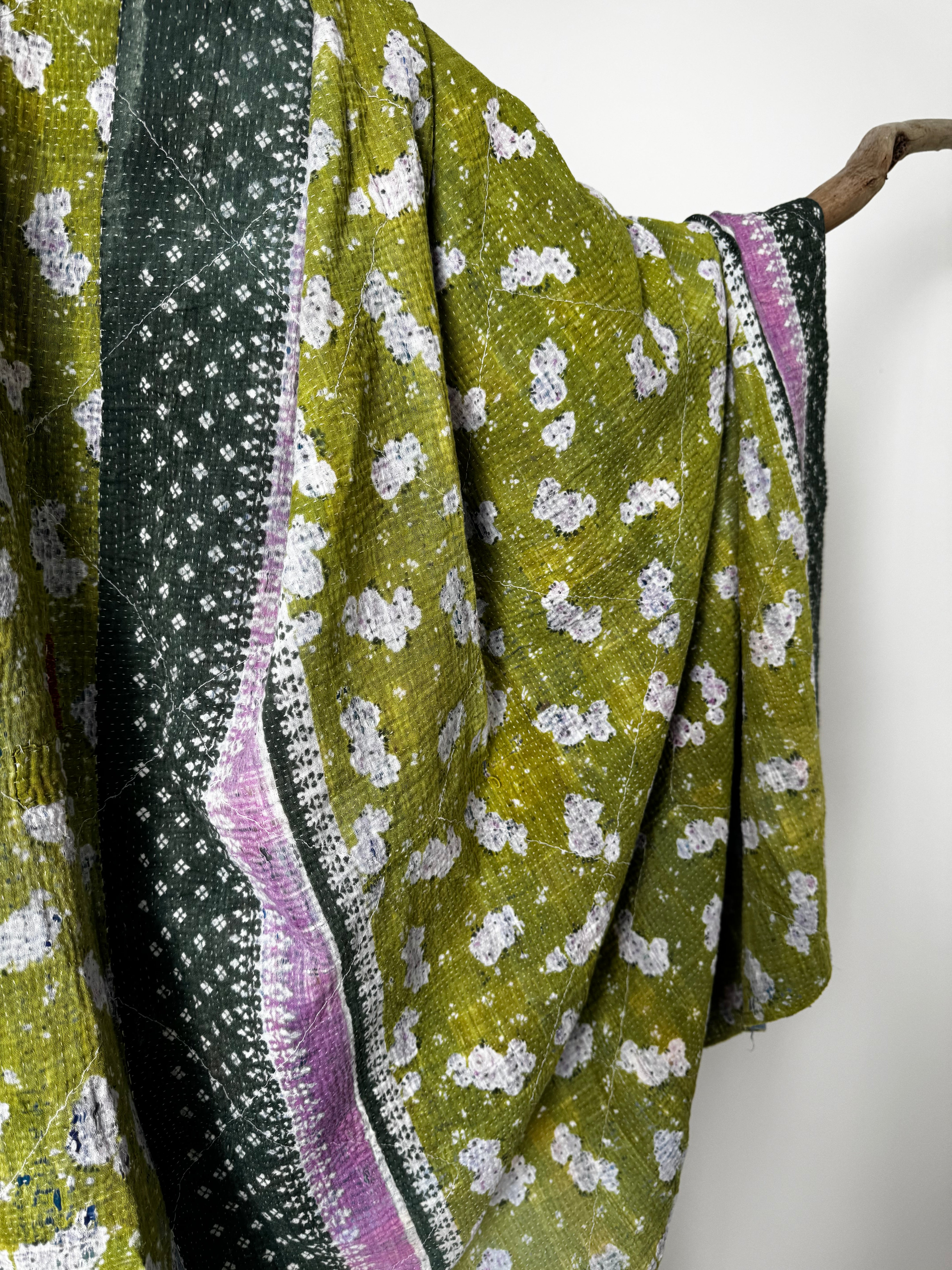 Kantha Quilt Green Floral | Quilts