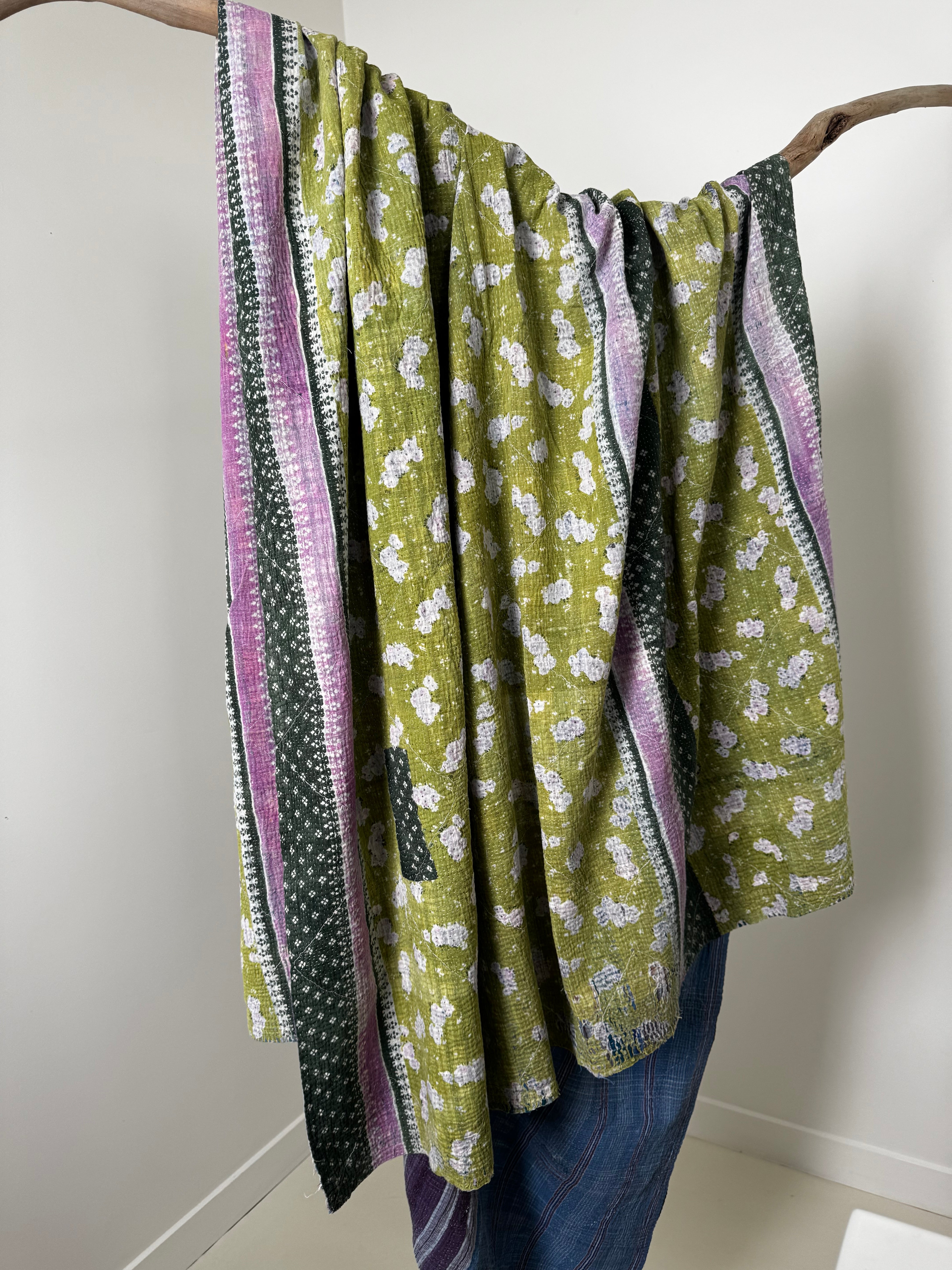 Kantha Quilt Green Floral | Quilts