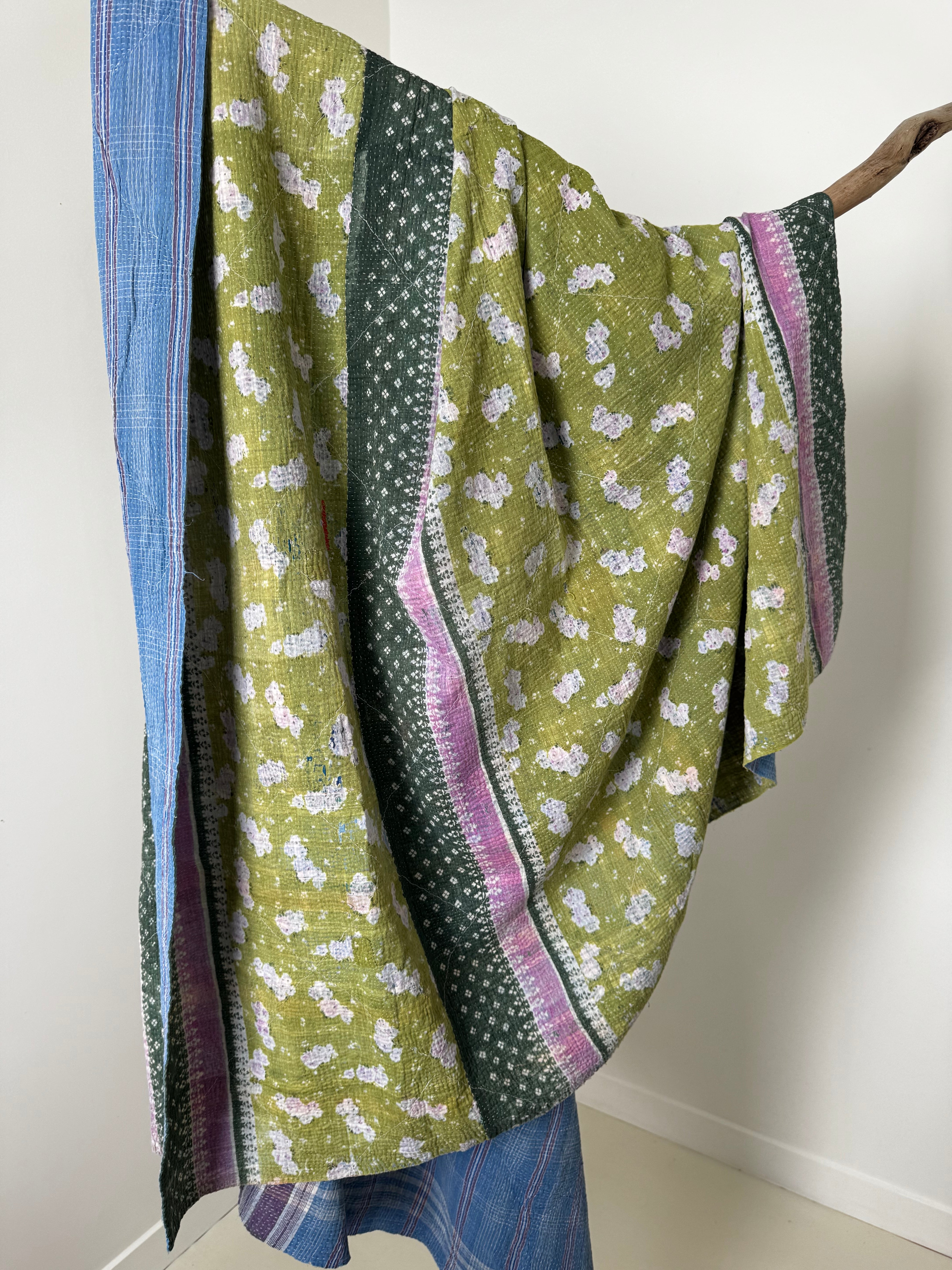 Future Nomads Quilts Multi Kantha Quilt Green Floral