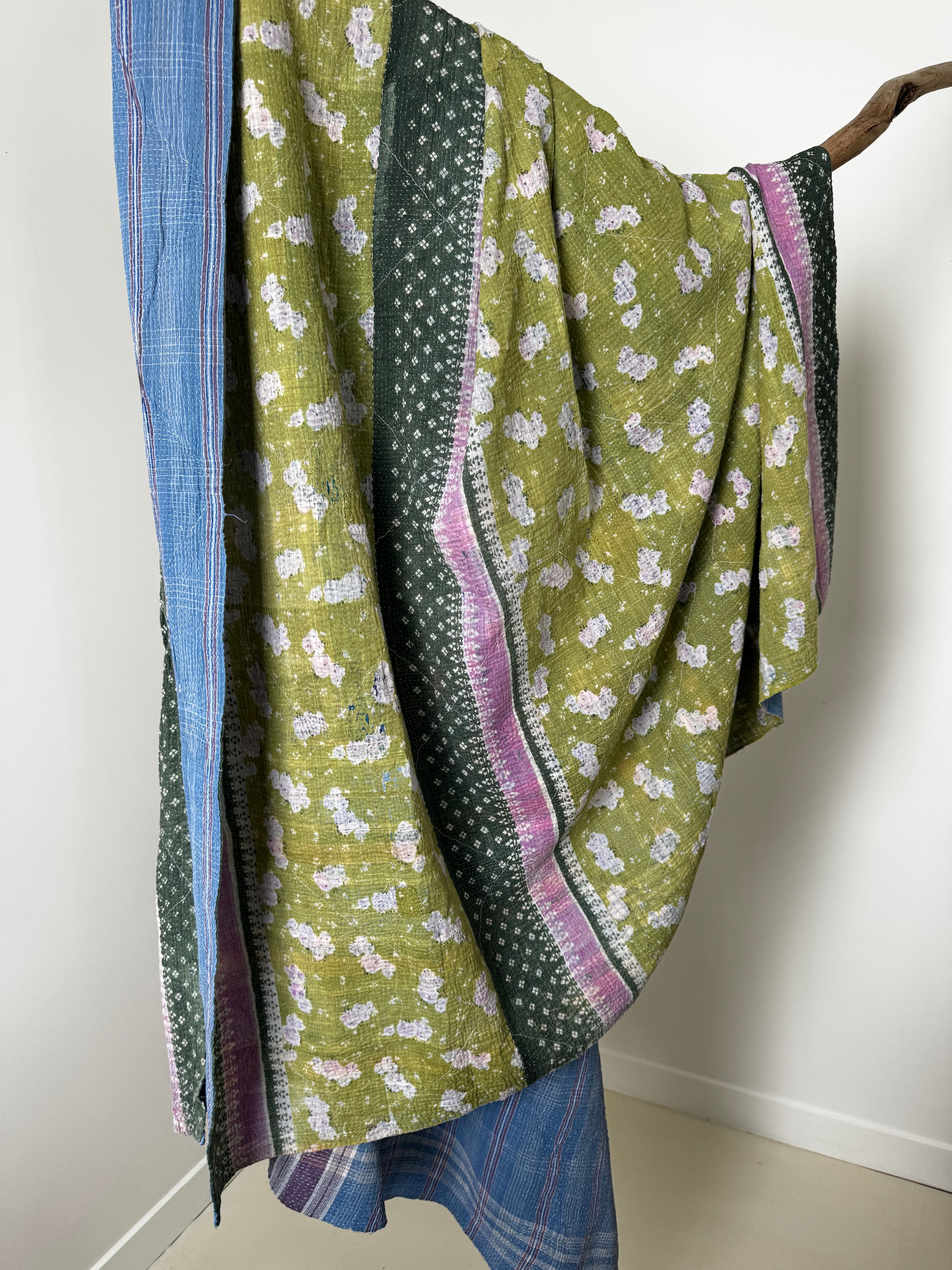 Kantha Quilt Green Floral | Quilts