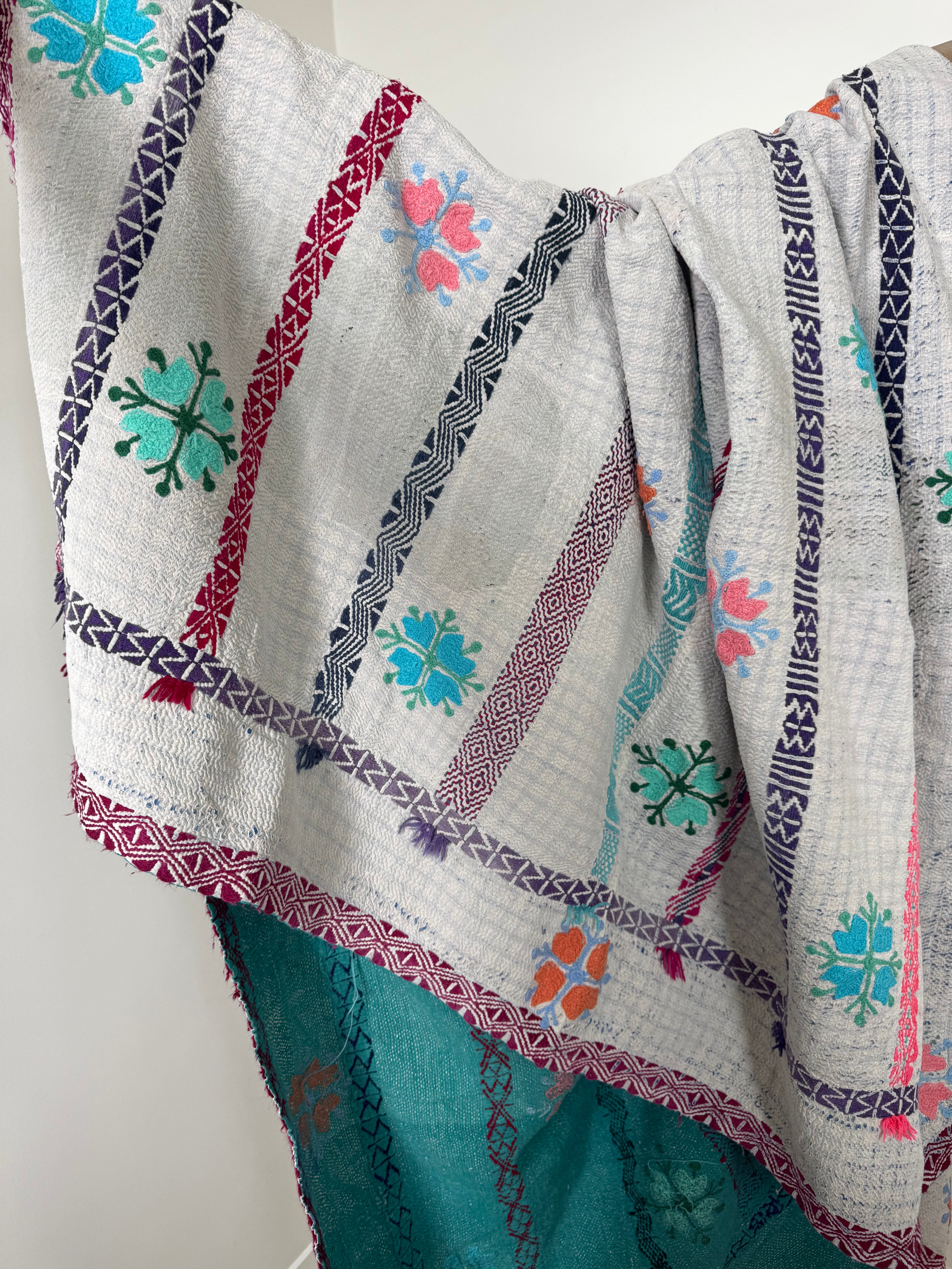Future Nomads Quilts Multi Kantha Quilt Green White Floral