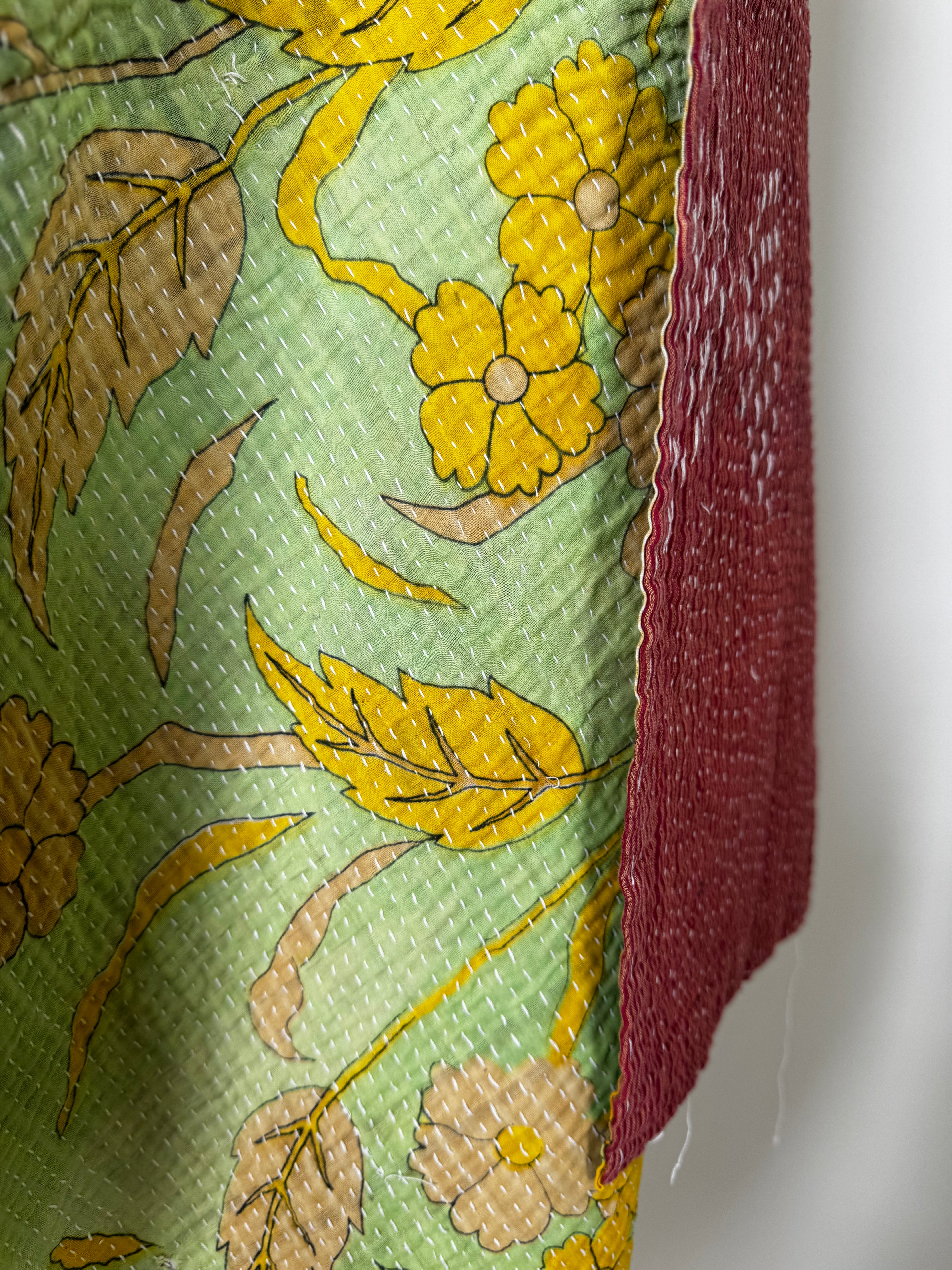 Future Nomads Quilts Multi Kantha Quilt Lime Floral