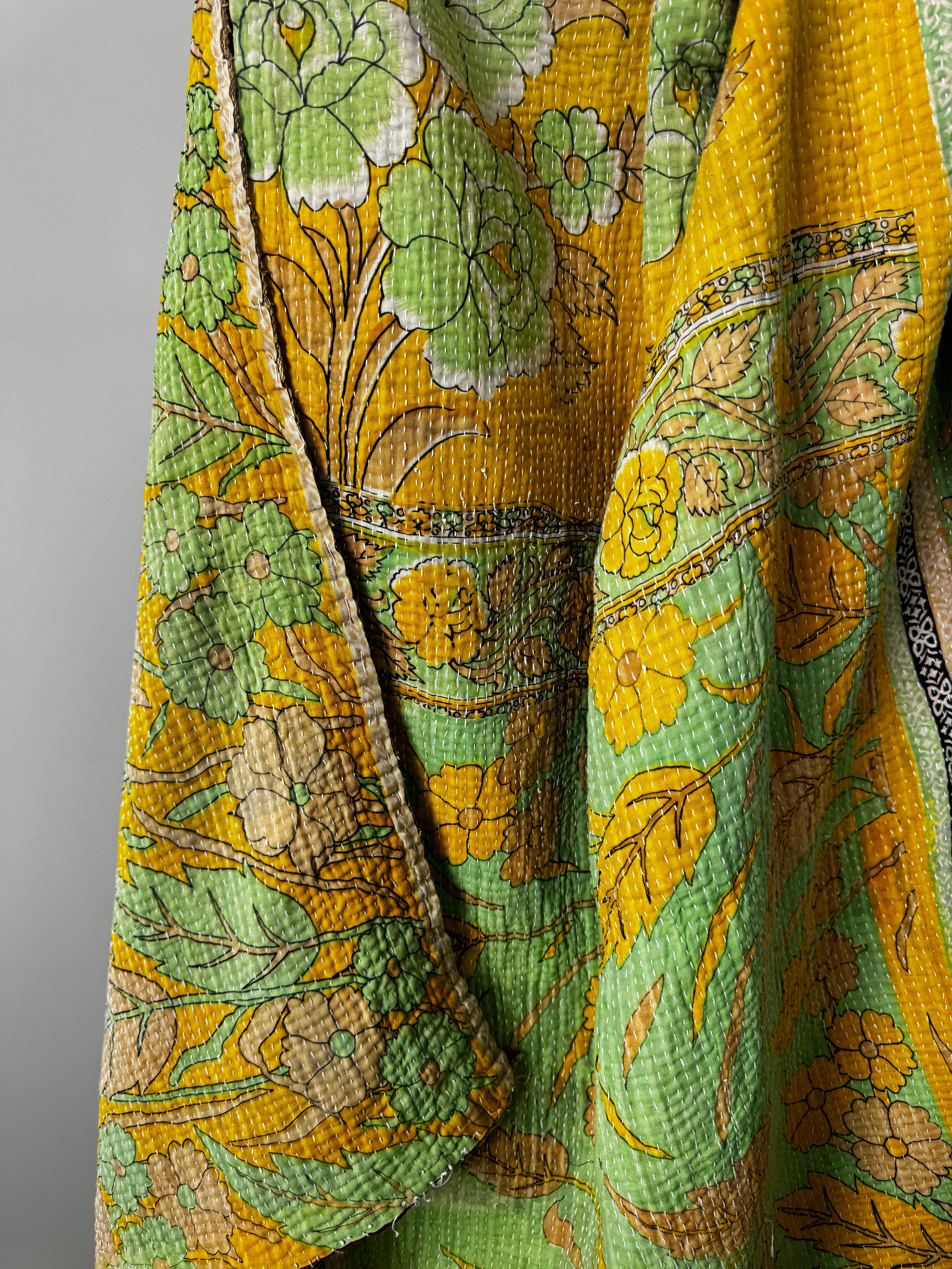 Future Nomads Quilts Multi Kantha Quilt Lime Floral