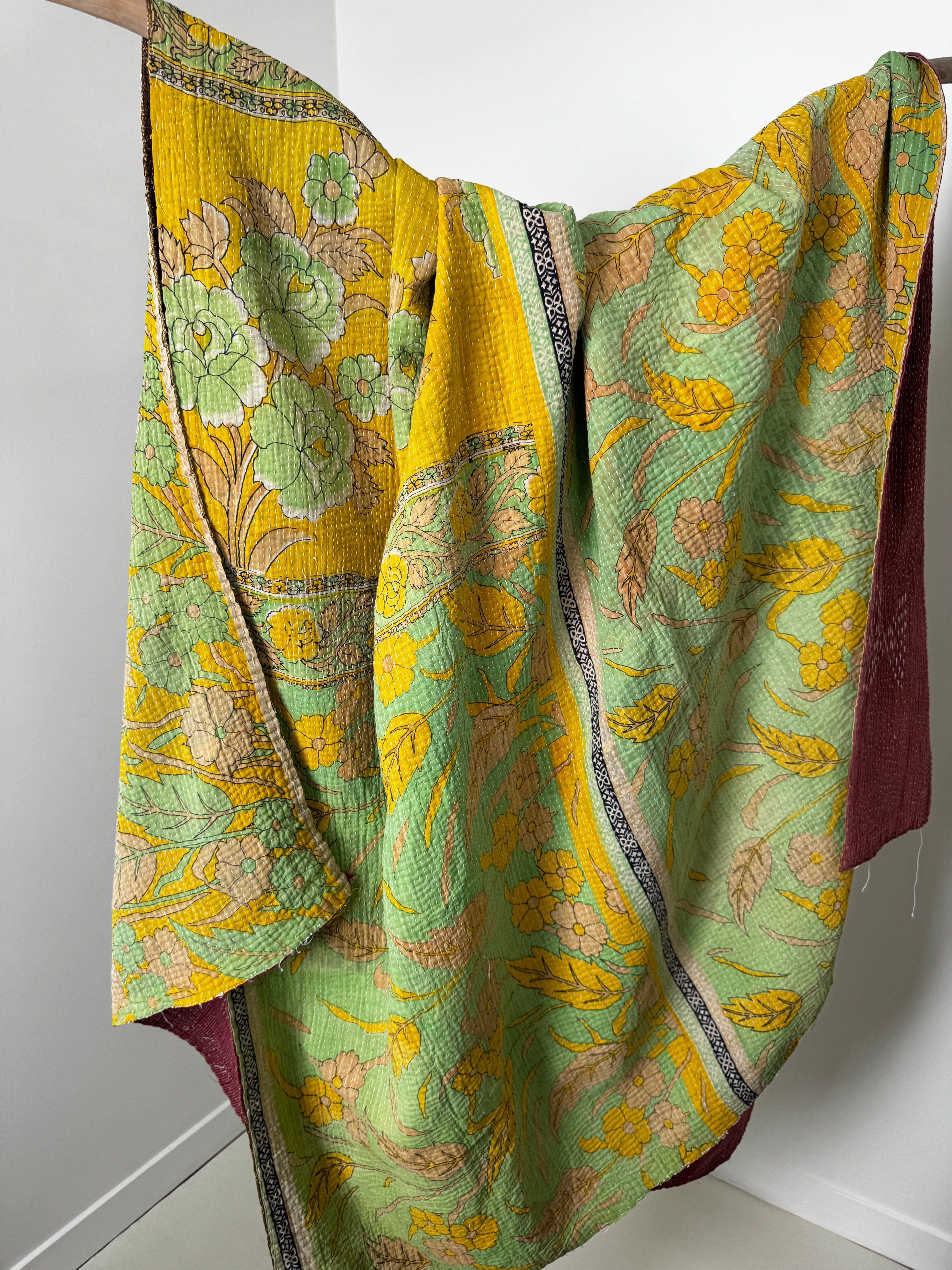 Future Nomads Quilts Multi Kantha Quilt Lime Floral