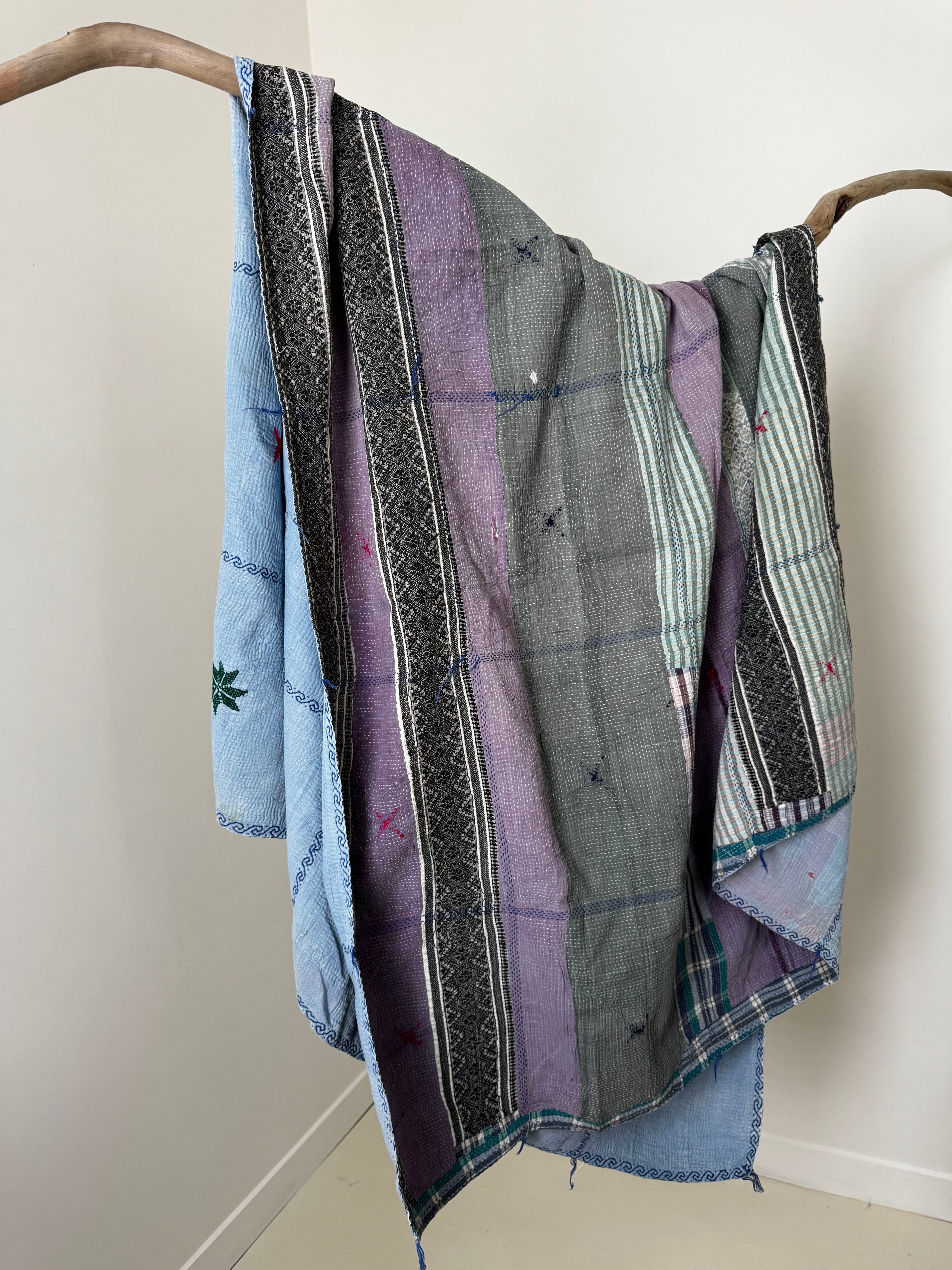 Future Nomads Quilts Multi Kantha Quilt Soft Green