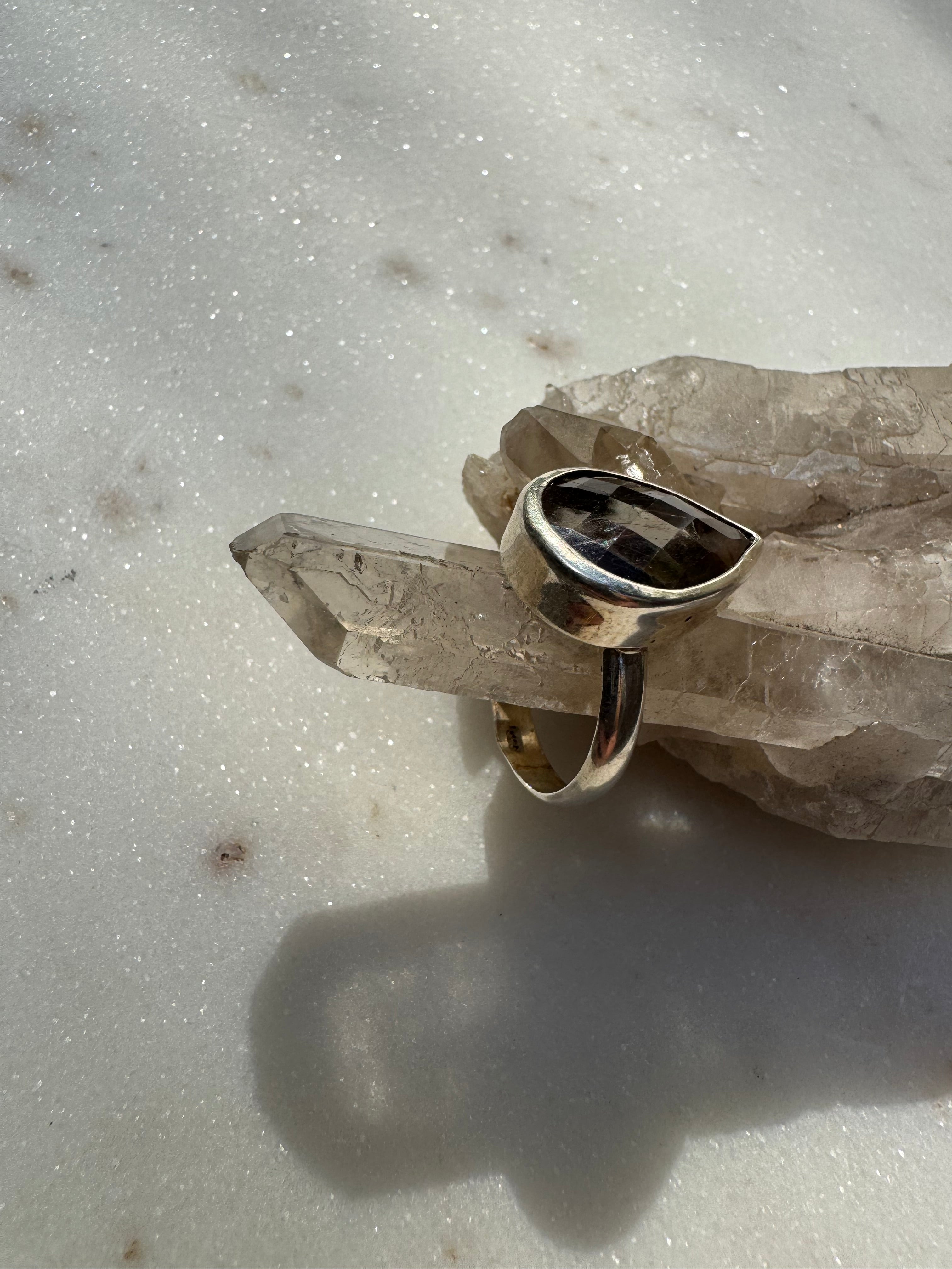 Future Nomads Rings Gemstone Silver Ring Smokey Brown Teardrop