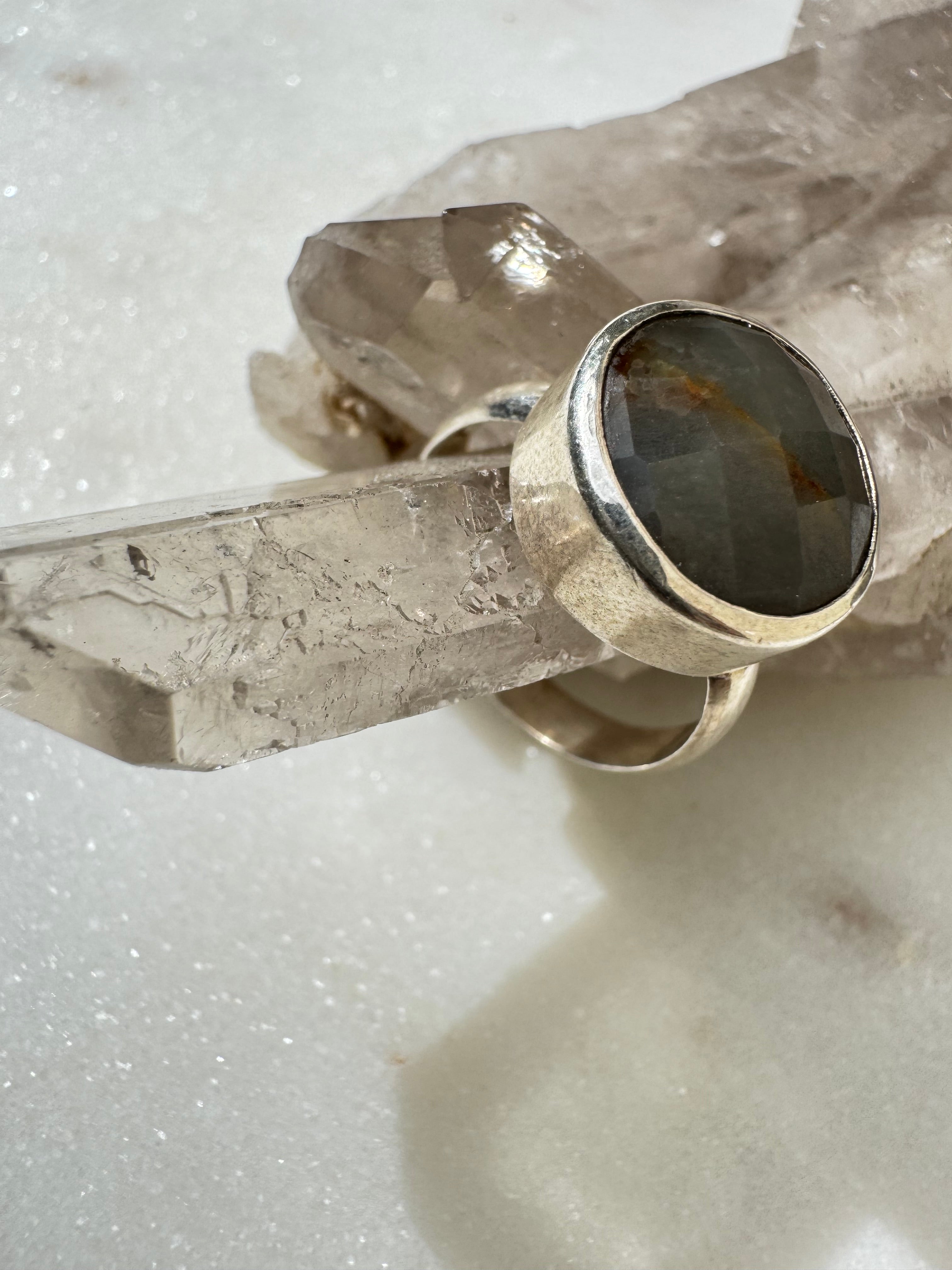 Future Nomads Rings Gemstone Silver Ring Smokeygrey Circle