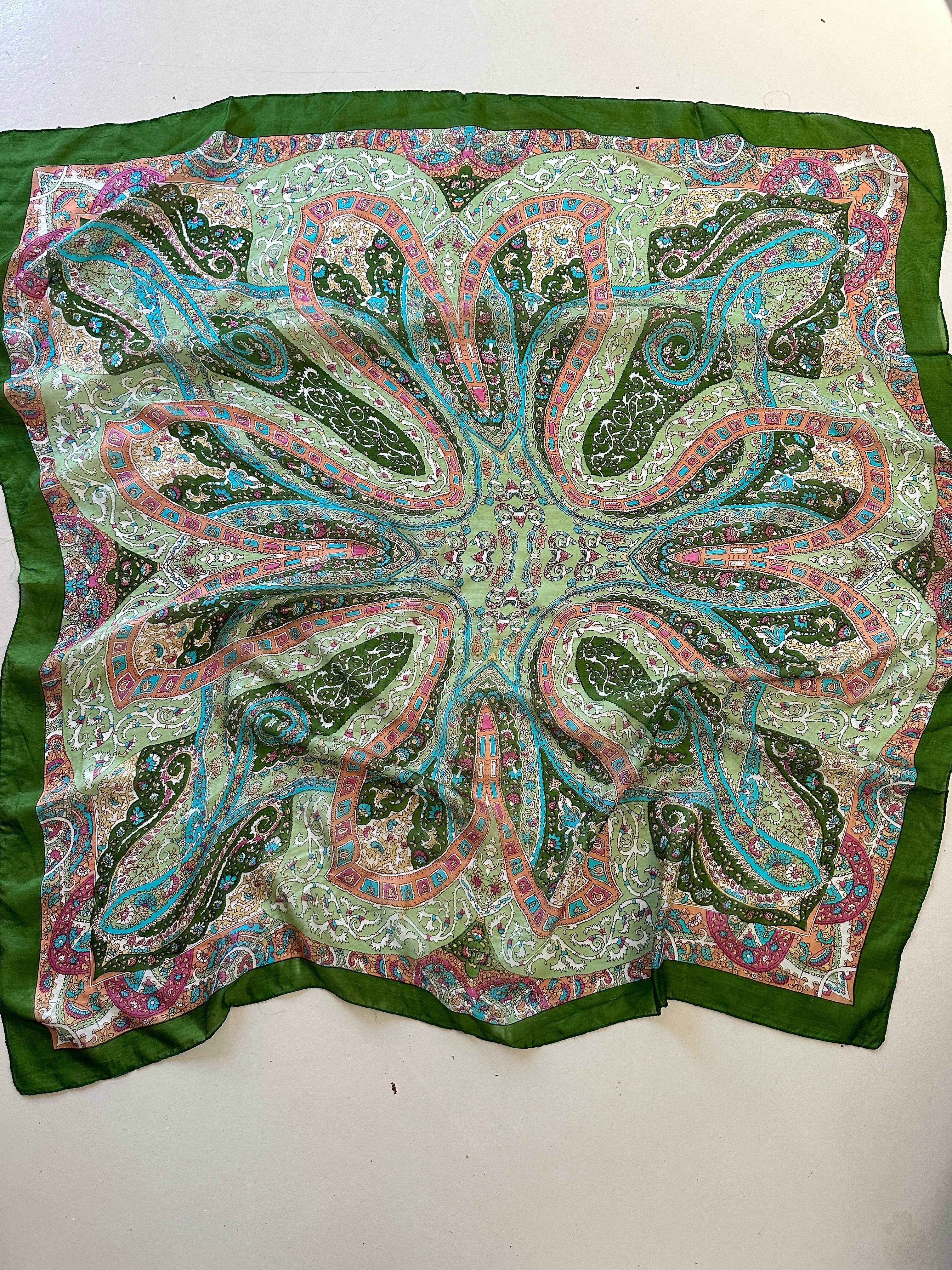 Future Nomads Scarves One Size Paisley Flower Silk Scarf Olive Green