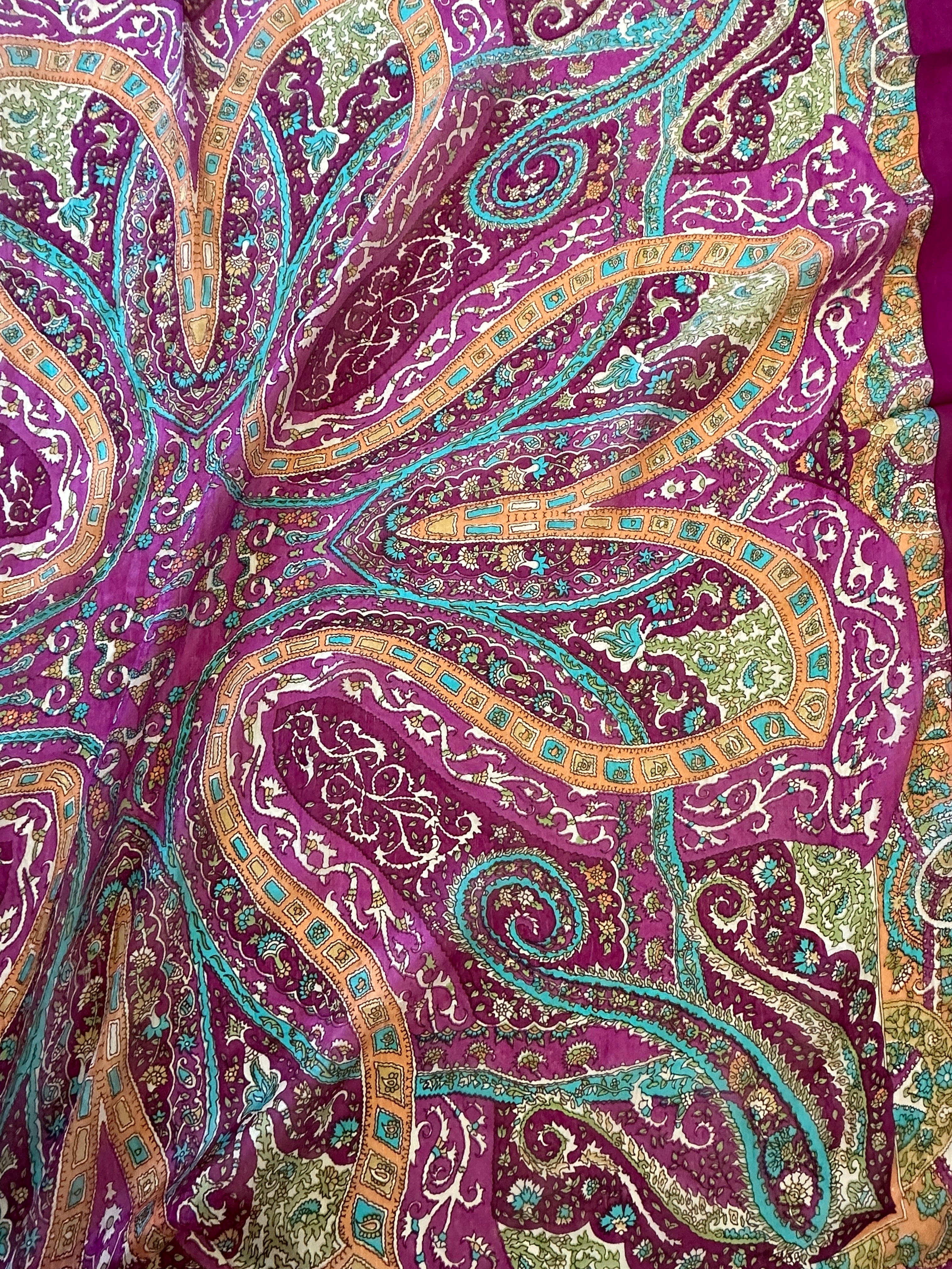 Future Nomads Scarves One Size Paisley Flower Silk Scarf Purple