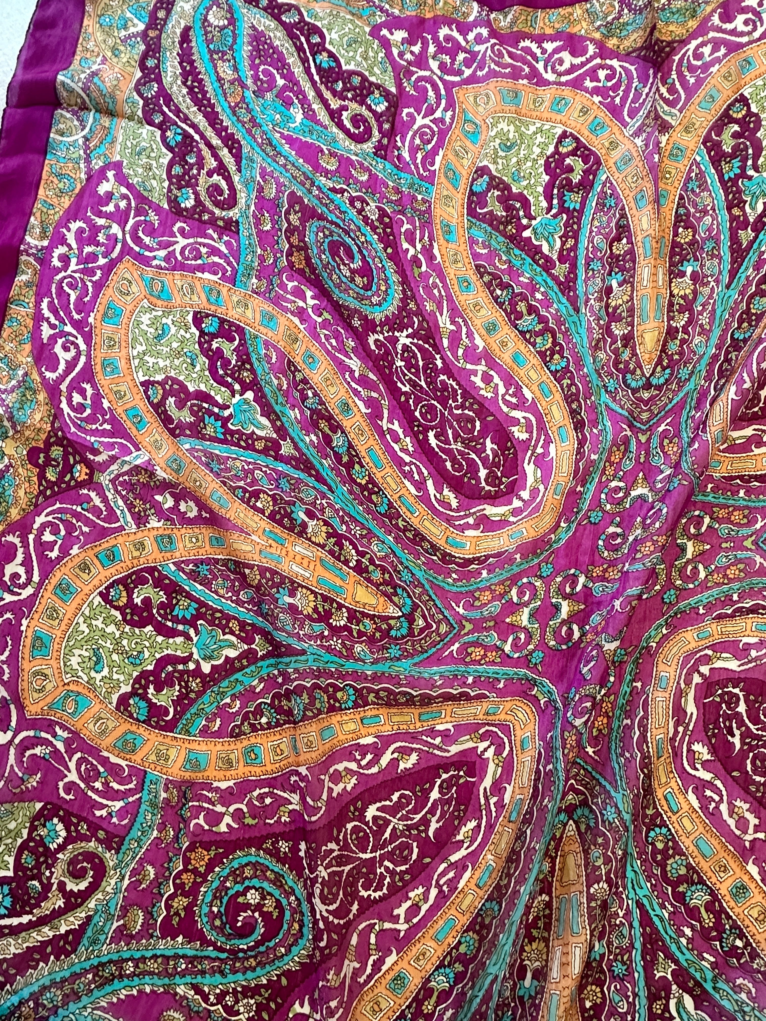 Paisley Flower Silk Scarf Purple | Scarves