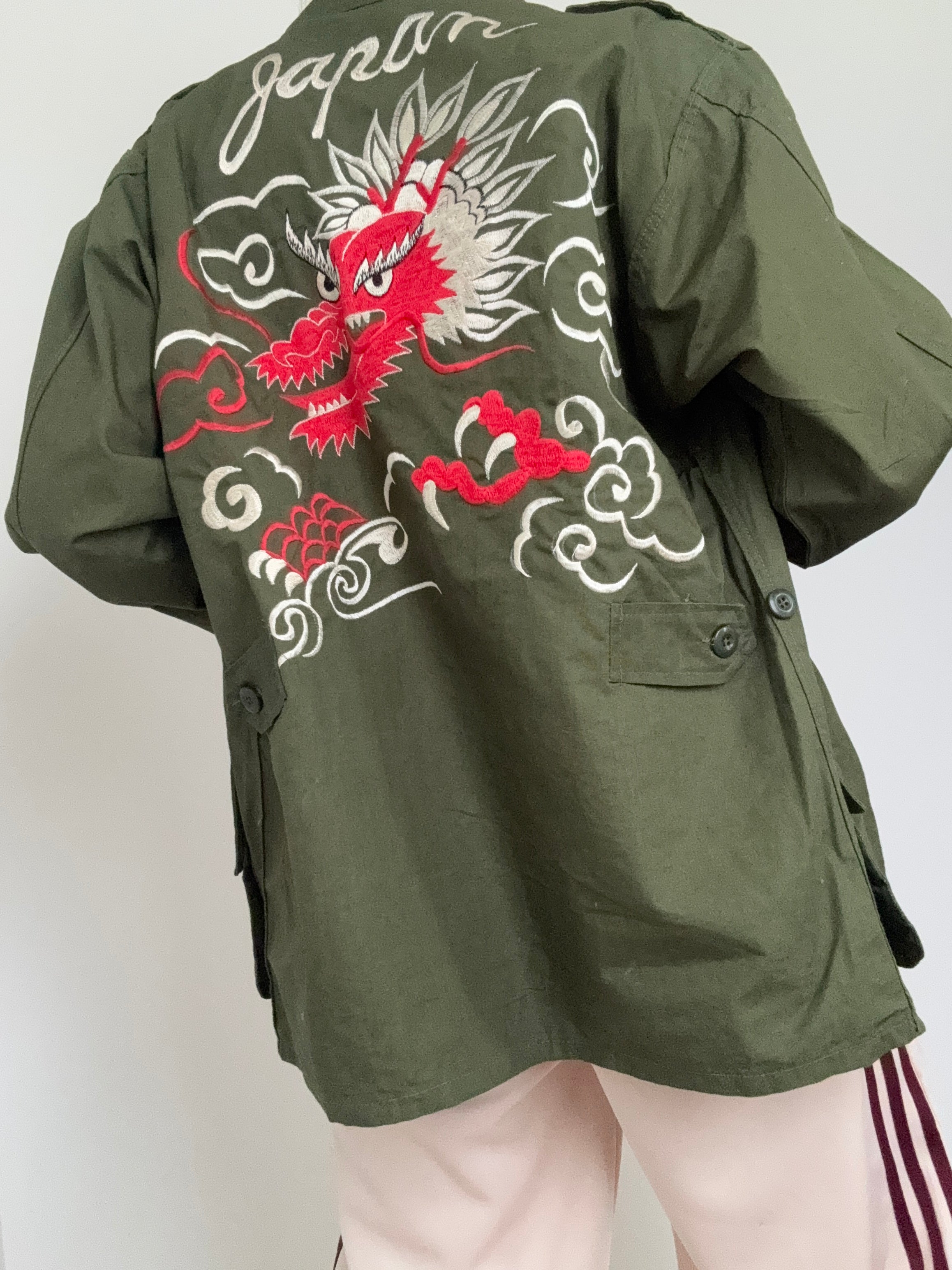 Future Nomads Shirts Large Upcycled Army Jacket Dragon Japan