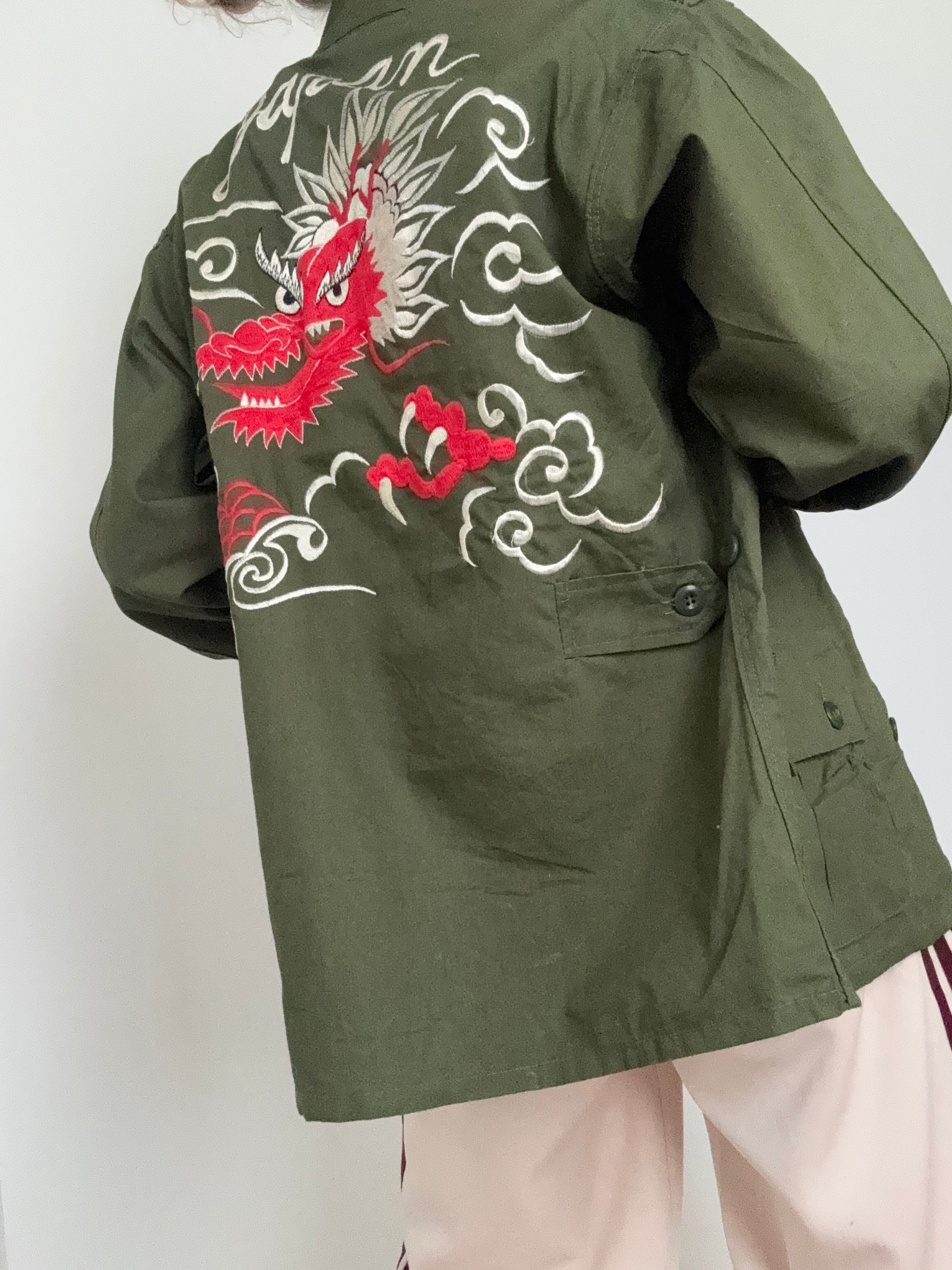 Future Nomads Shirts Large Upcycled Army Jacket Dragon Japan