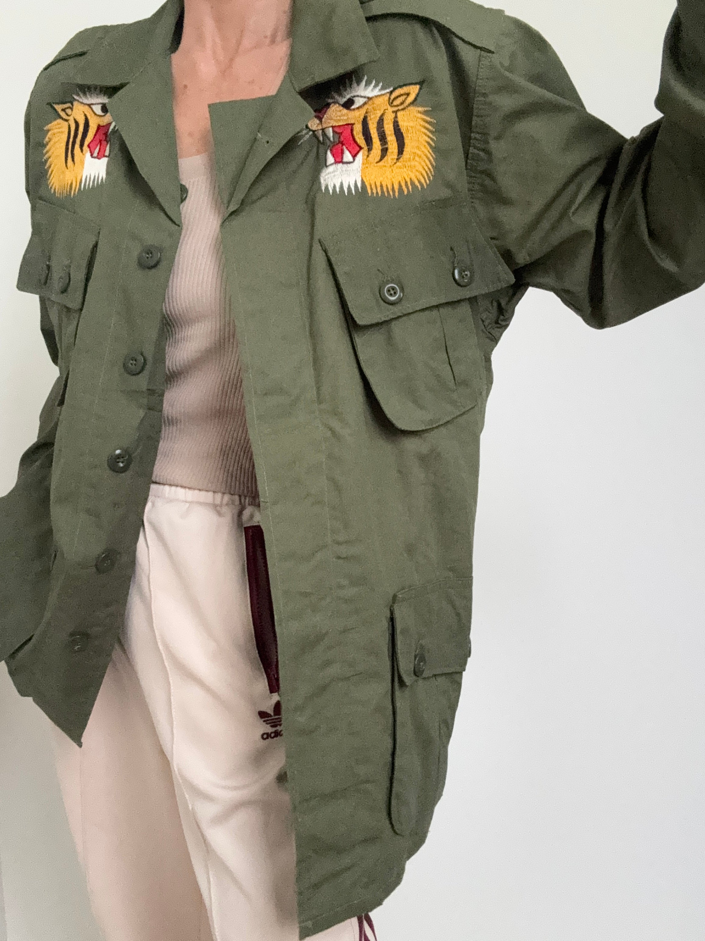 Future Nomads Shirts Large-XLarge Upcycled Army Jacket Tiger Japan