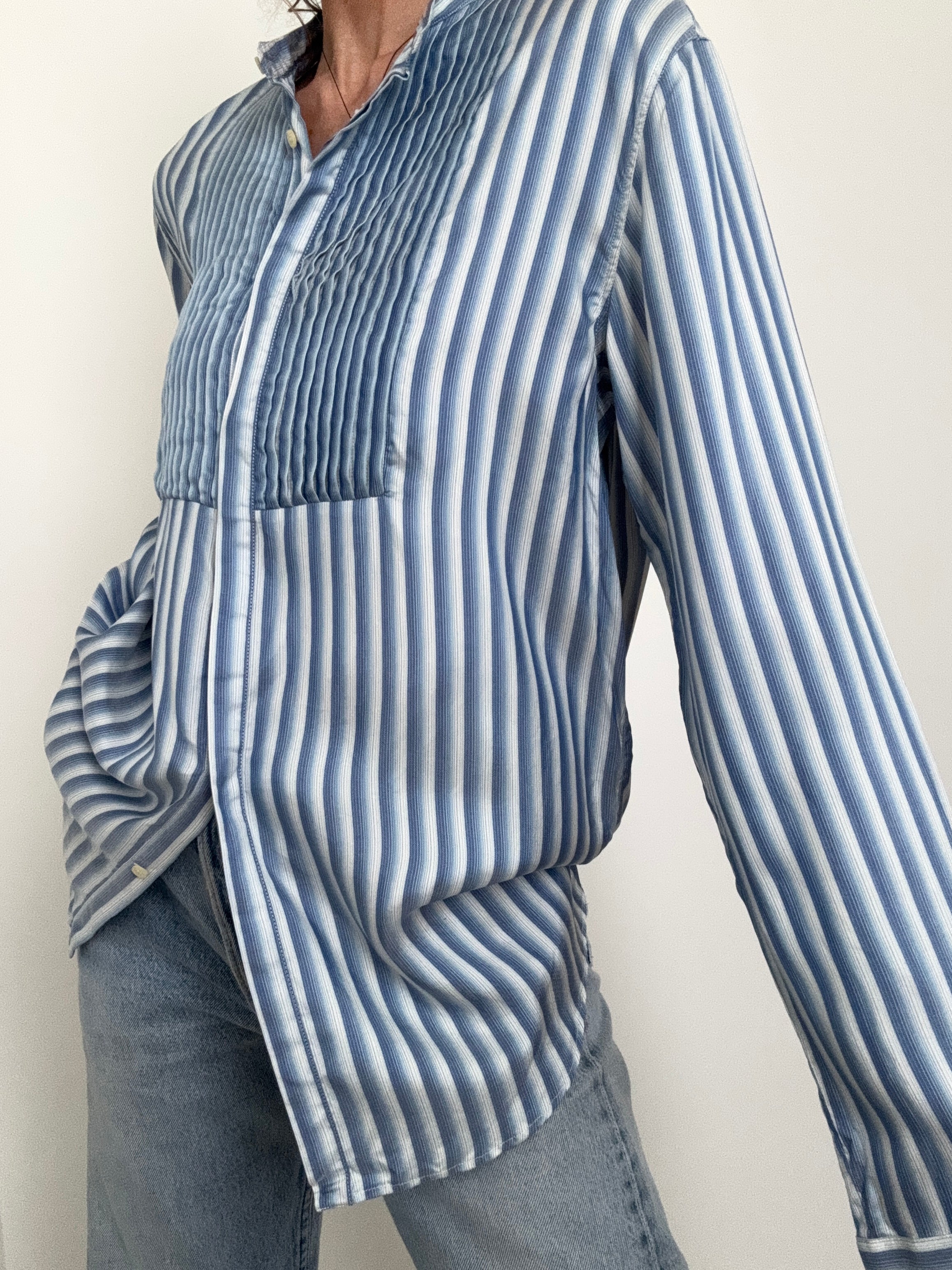 Future Nomads Shirts Medium Istante Silk Pin Tuck Shirt