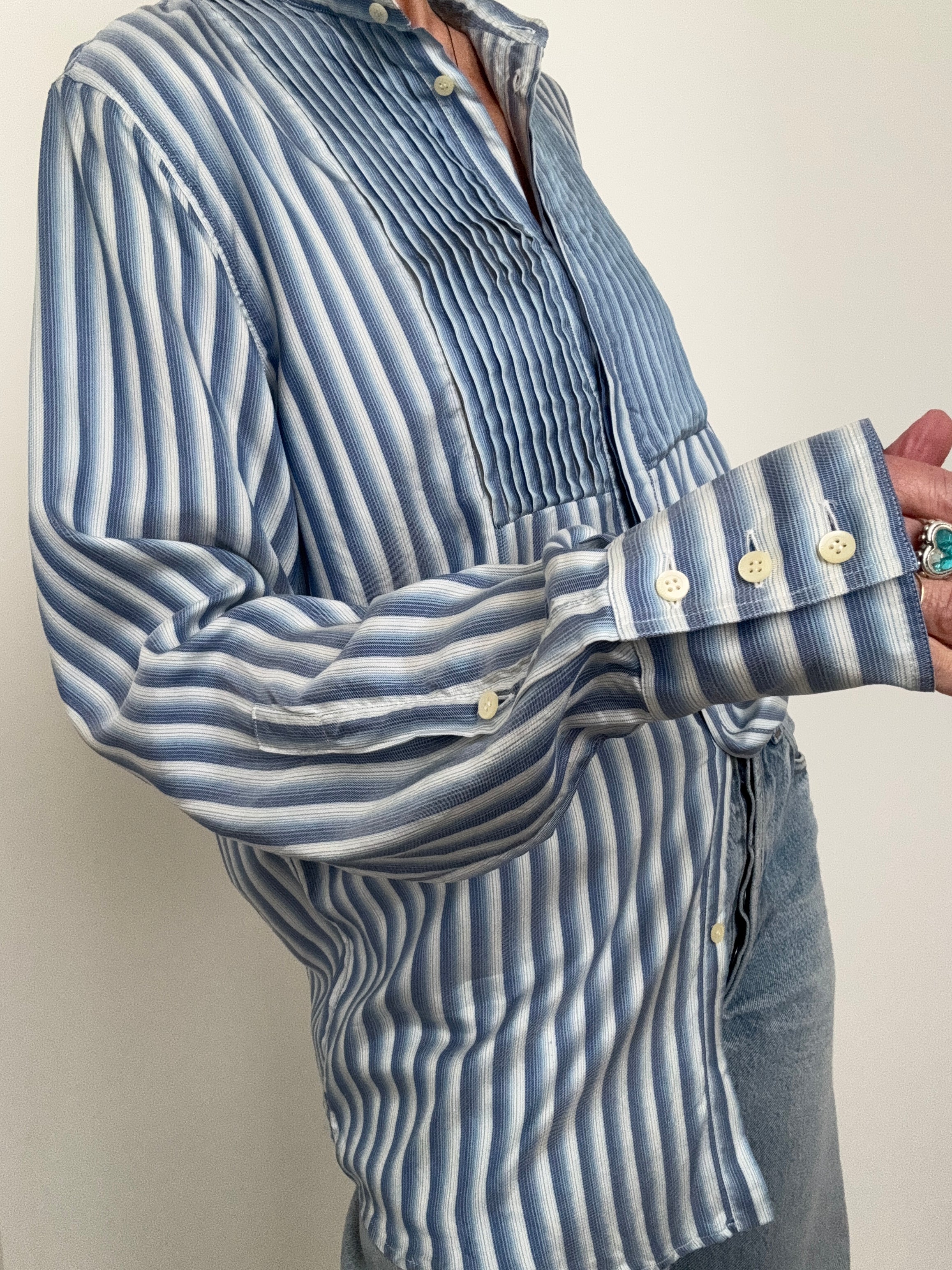 Future Nomads Shirts Medium Istante Silk Pin Tuck Shirt