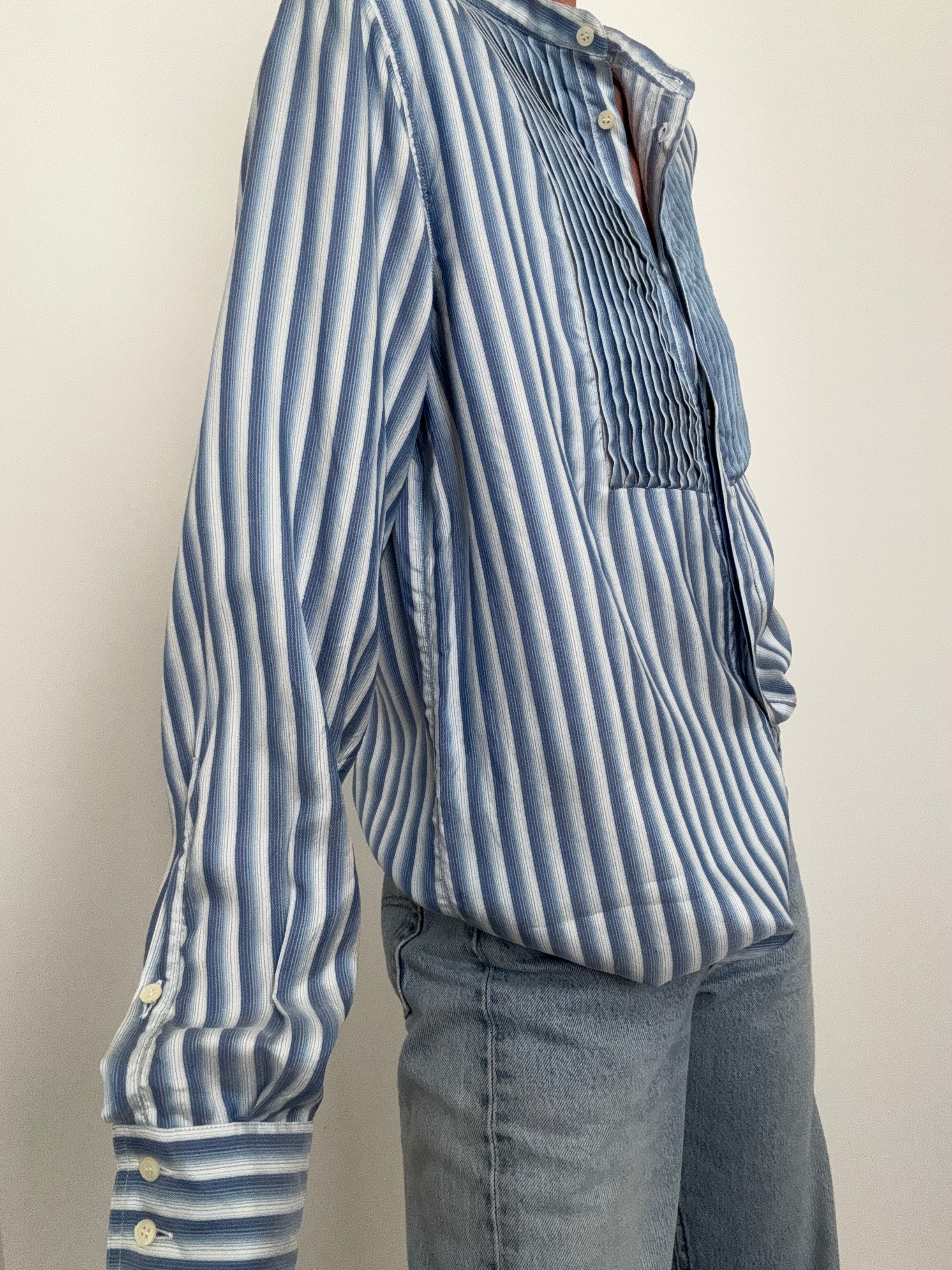 Future Nomads Shirts Medium Istante Silk Pin Tuck Shirt