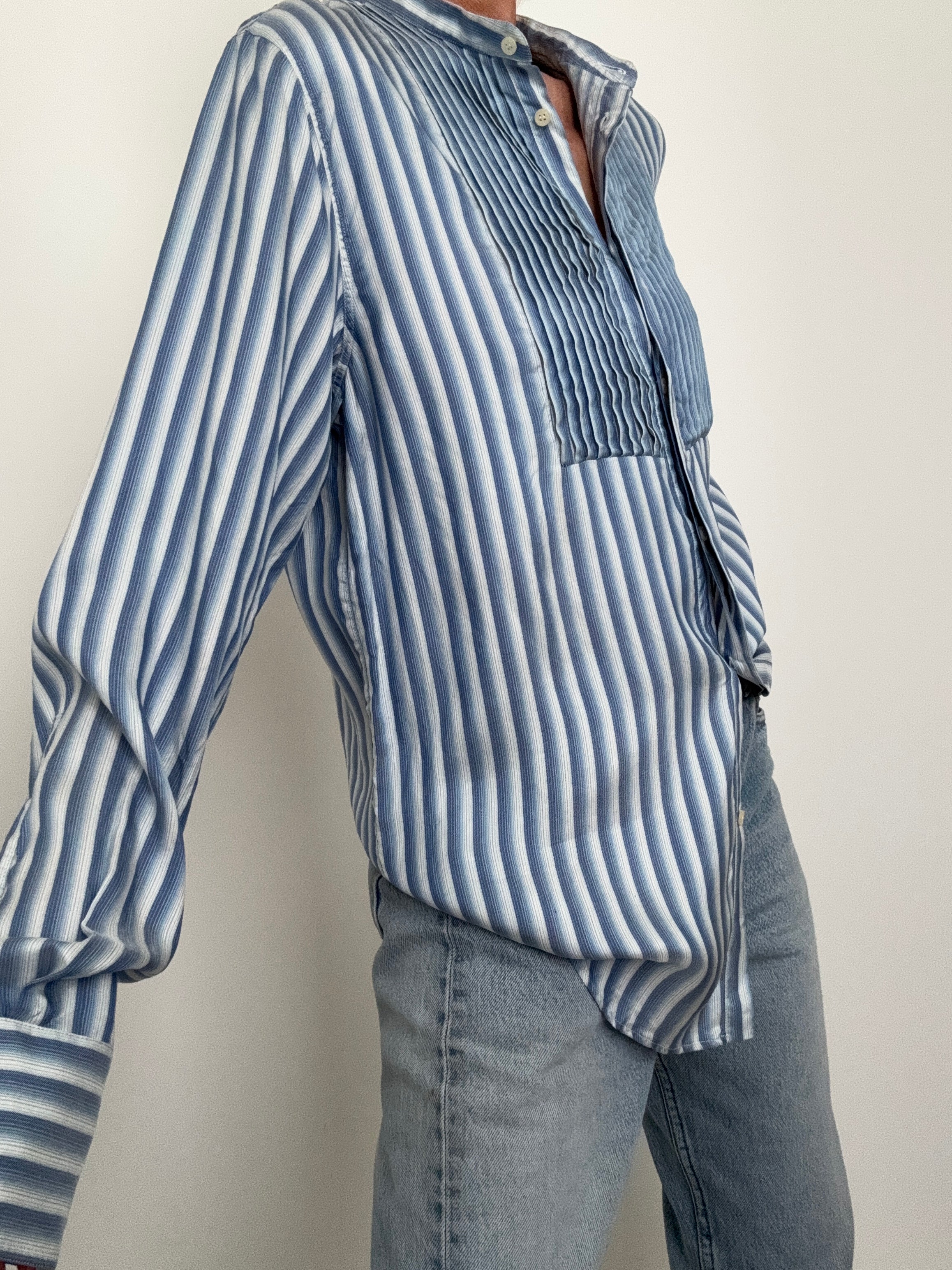 Future Nomads Shirts Medium Istante Silk Pin Tuck Shirt