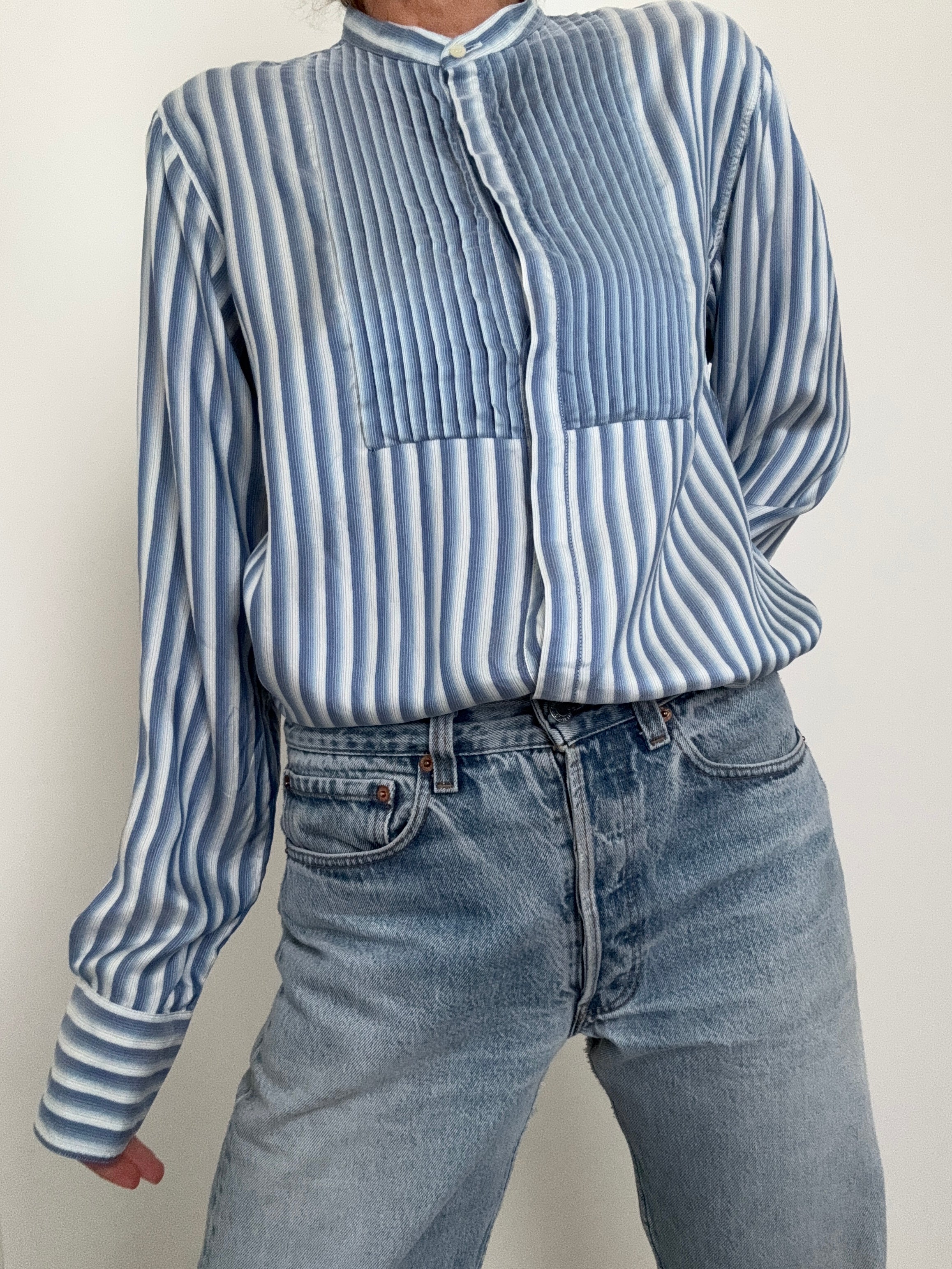Future Nomads Shirts Medium Istante Silk Pin Tuck Shirt