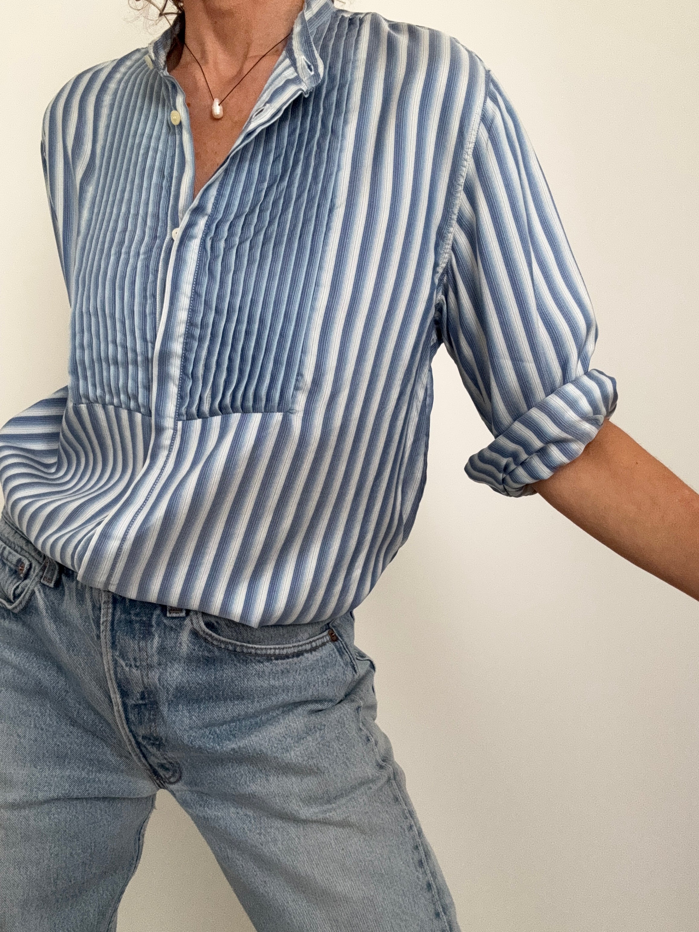Future Nomads Shirts Medium Istante Silk Pin Tuck Shirt
