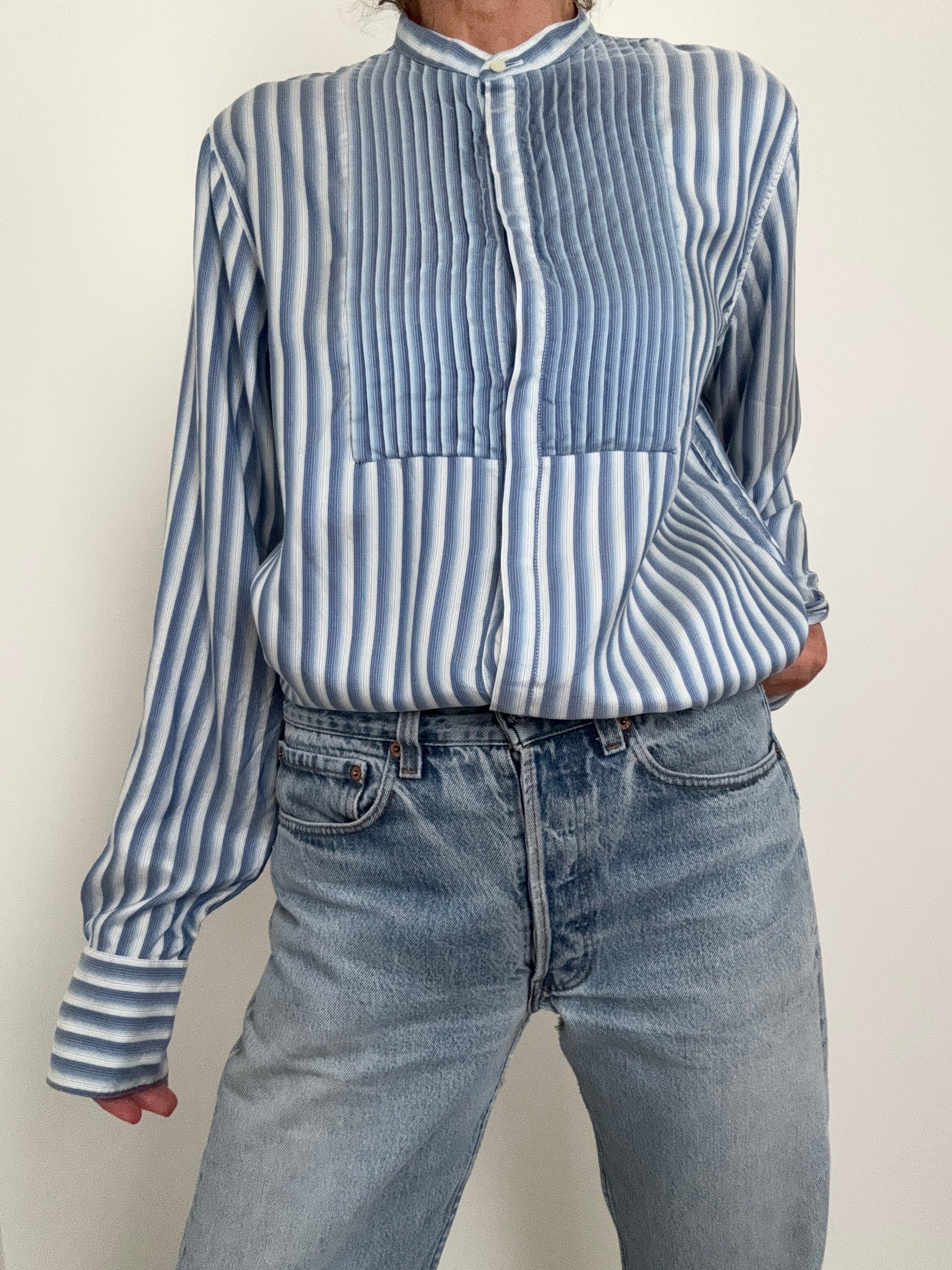 Future Nomads Shirts Medium Istante Silk Pin Tuck Shirt