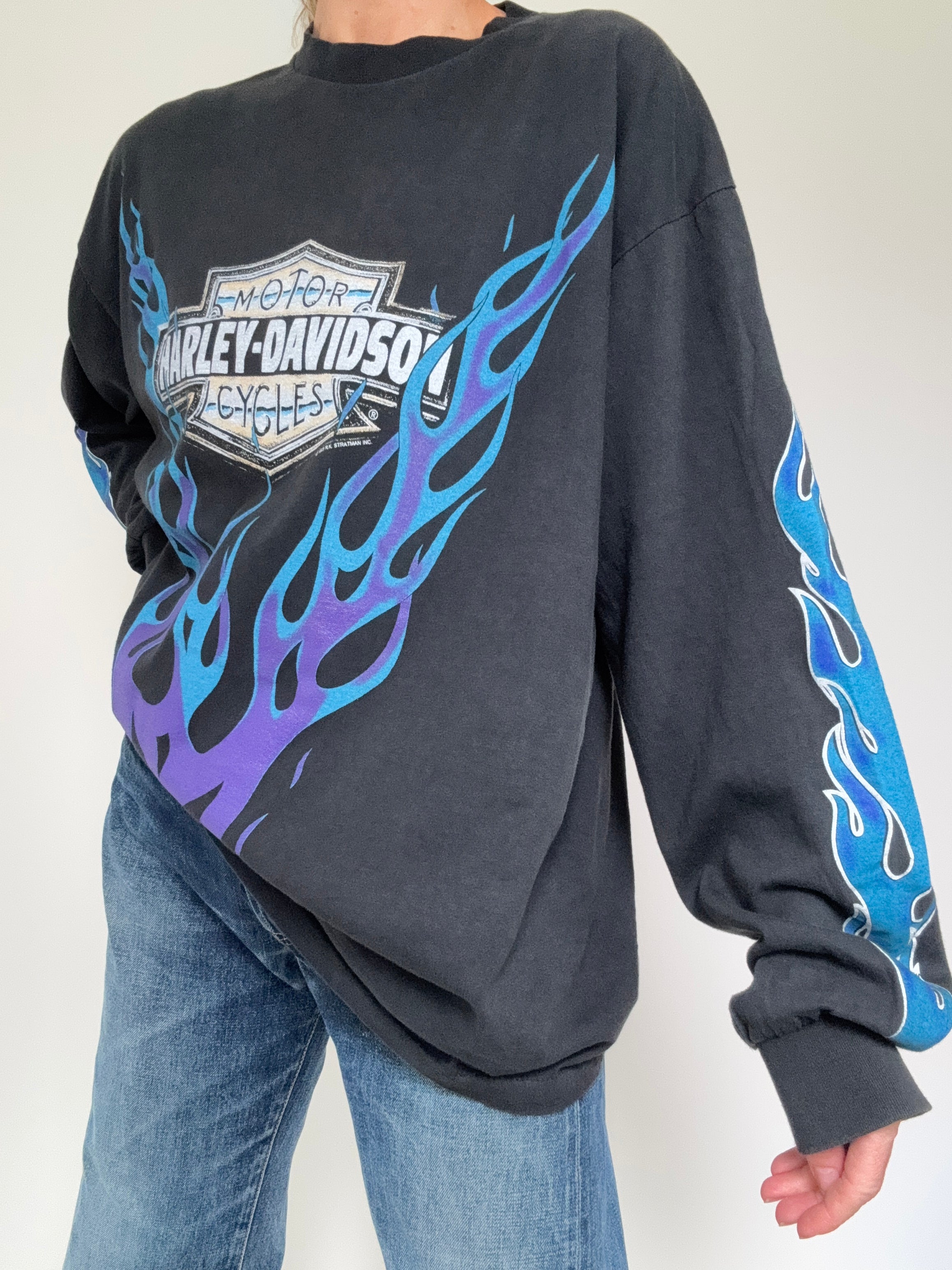 Future Nomads Tops Blue Flame Harley Davidson Vintage Style Tee