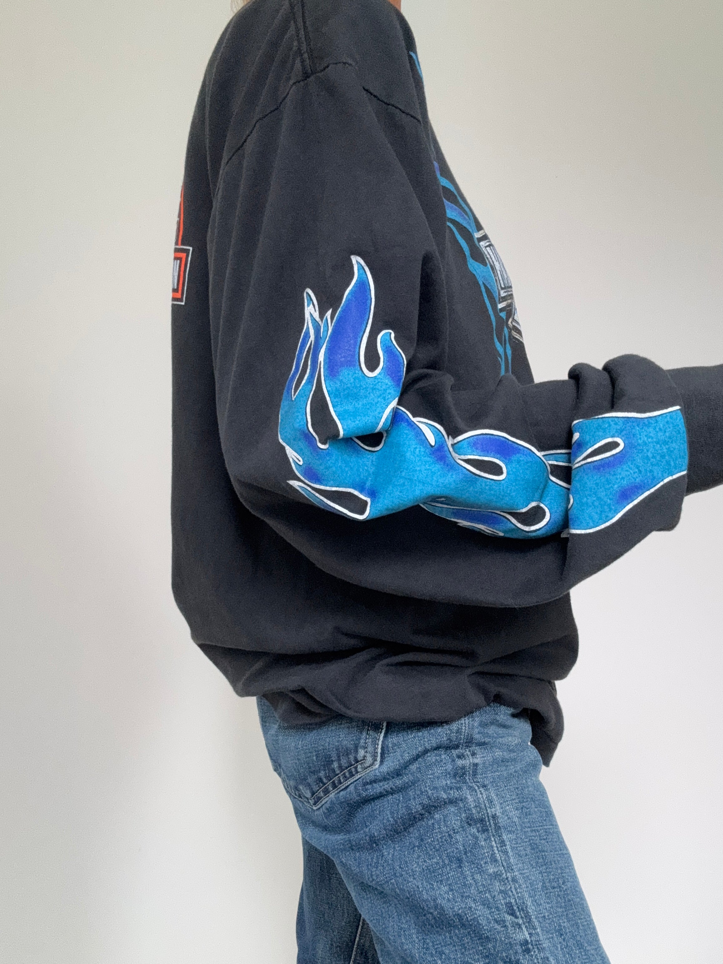 Future Nomads Tops Blue Flame Harley Davidson Vintage Style Tee