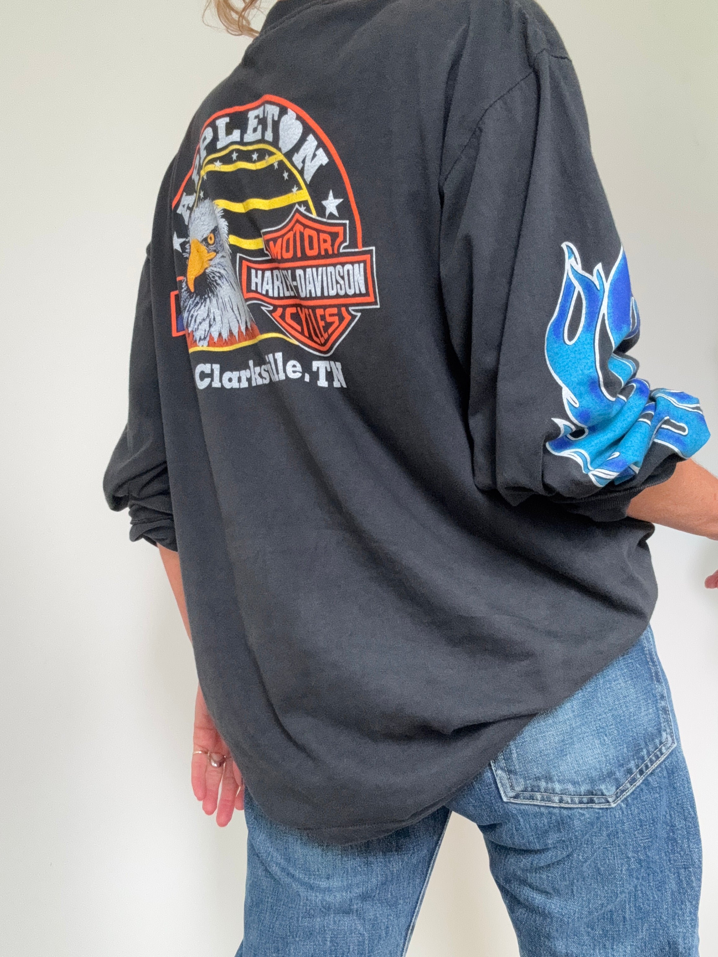 Future Nomads Tops Blue Flame Harley Davidson Vintage Style Tee