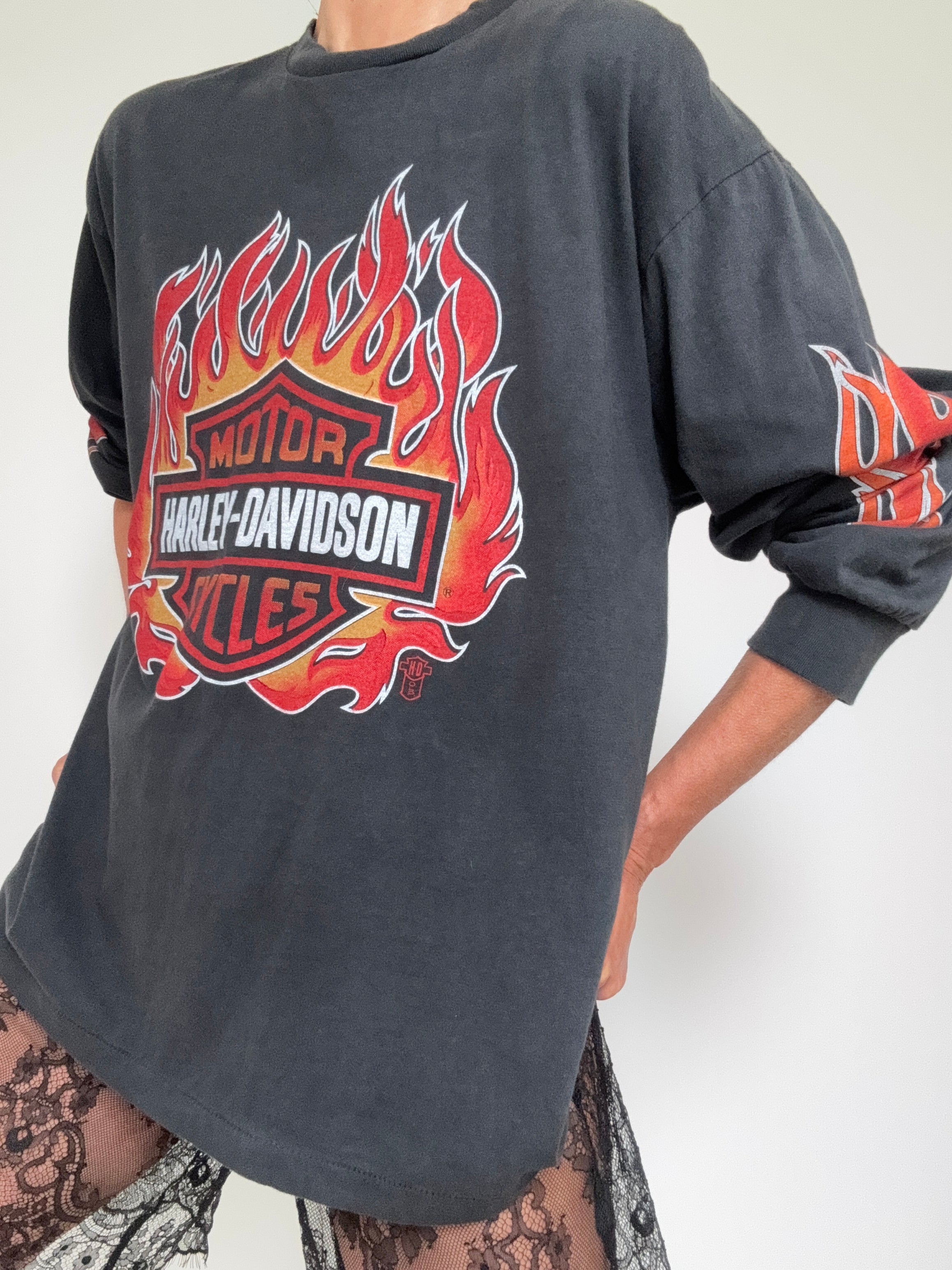 Future Nomads Tops Red Flame Harley Davidson Vintage Style Tee
