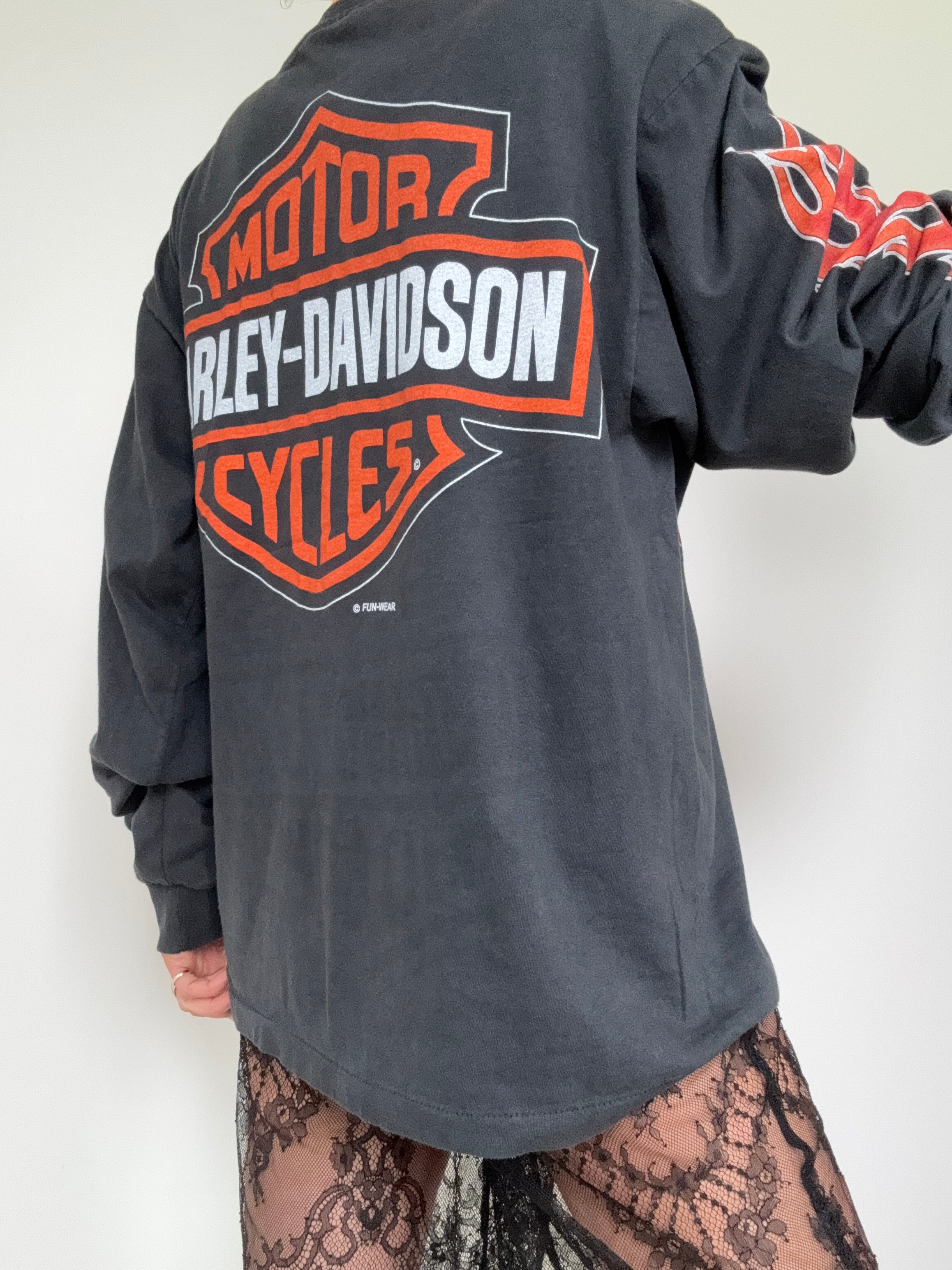 Future Nomads Tops Red Flame Harley Davidson Vintage Style Tee