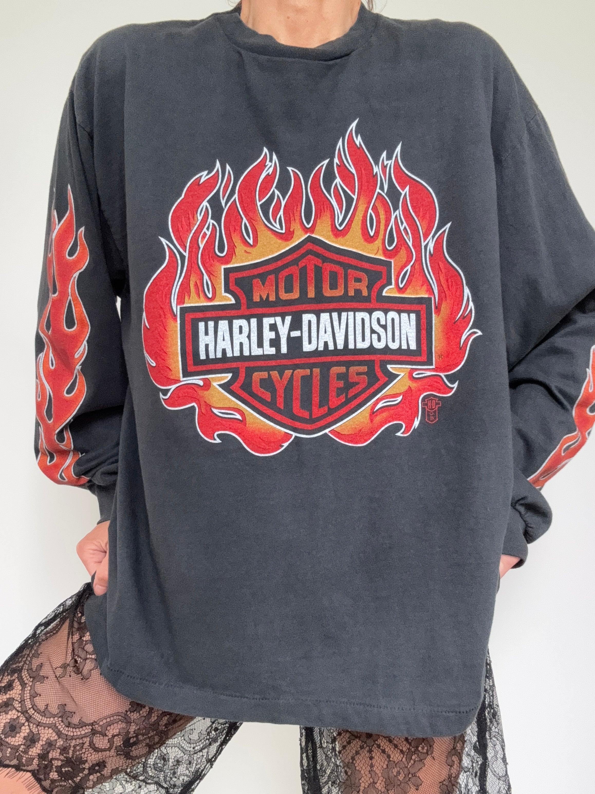 Future Nomads Tops Red Flame Harley Davidson Vintage Style Tee