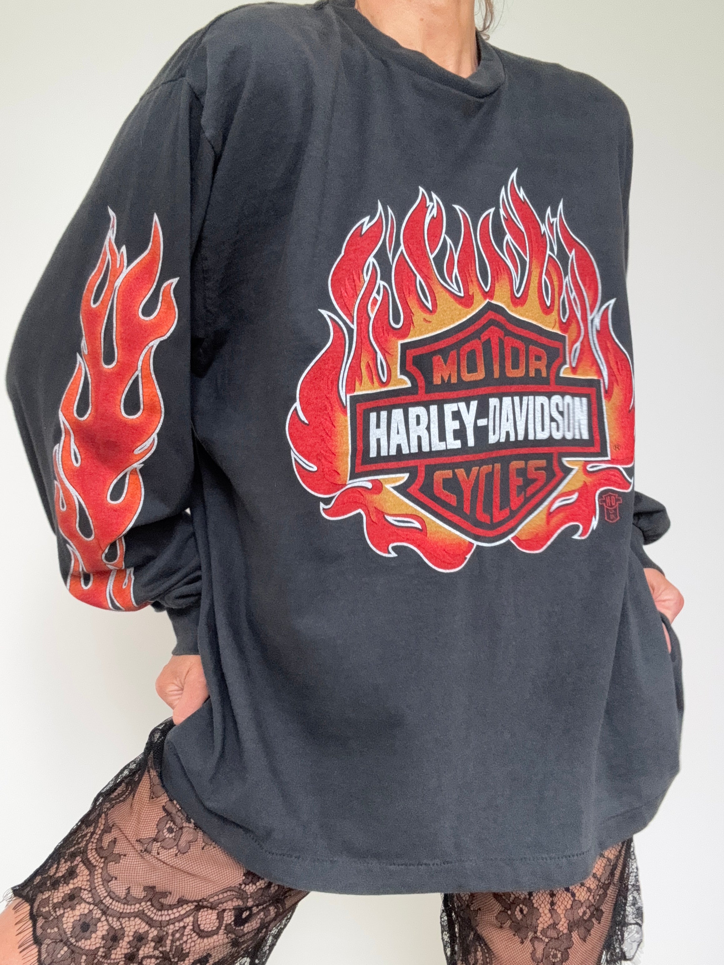 Future Nomads Tops Red Flame Harley Davidson Vintage Style Tee
