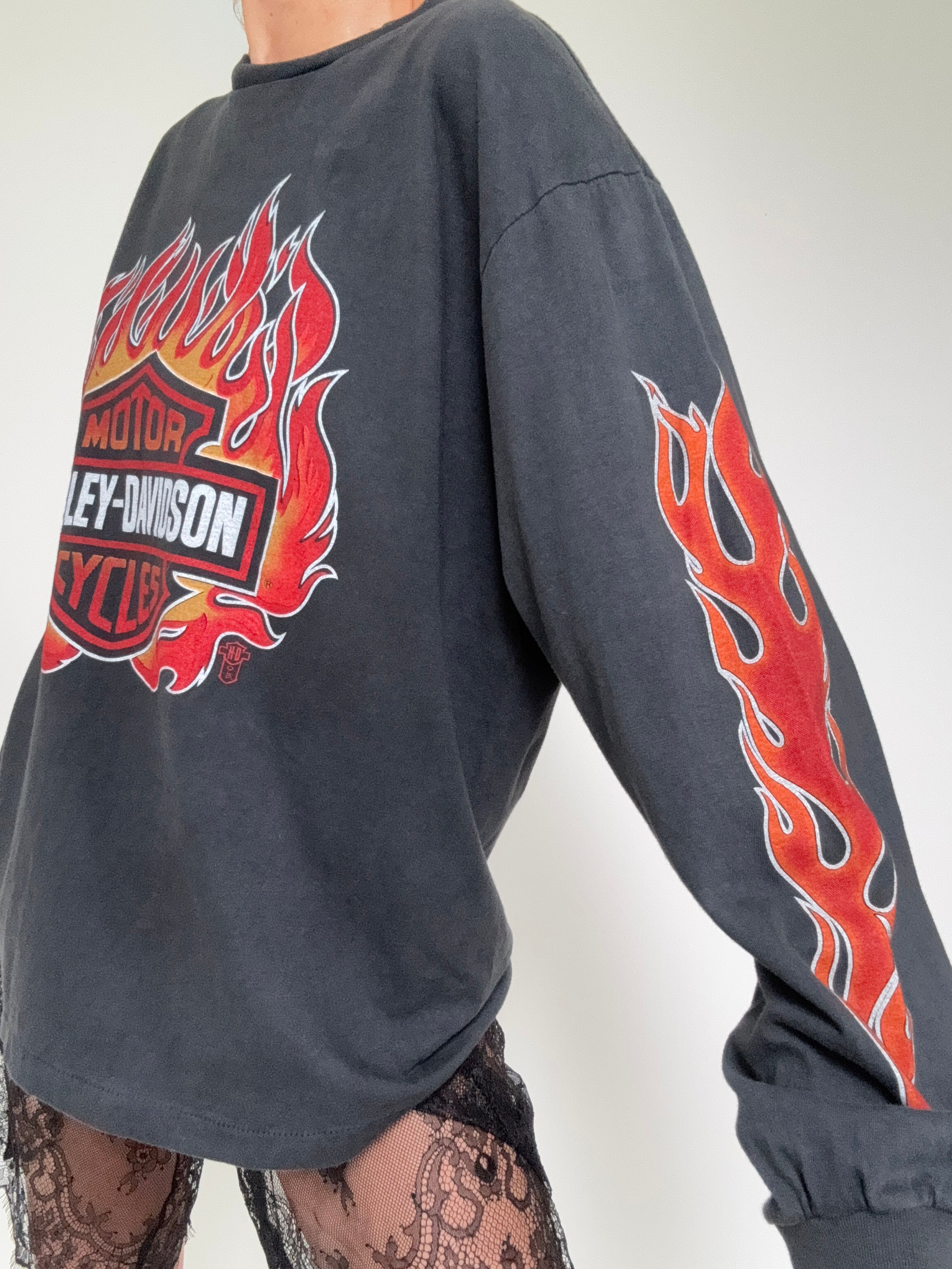 Future Nomads Tops Red Flame Harley Davidson Vintage Style Tee