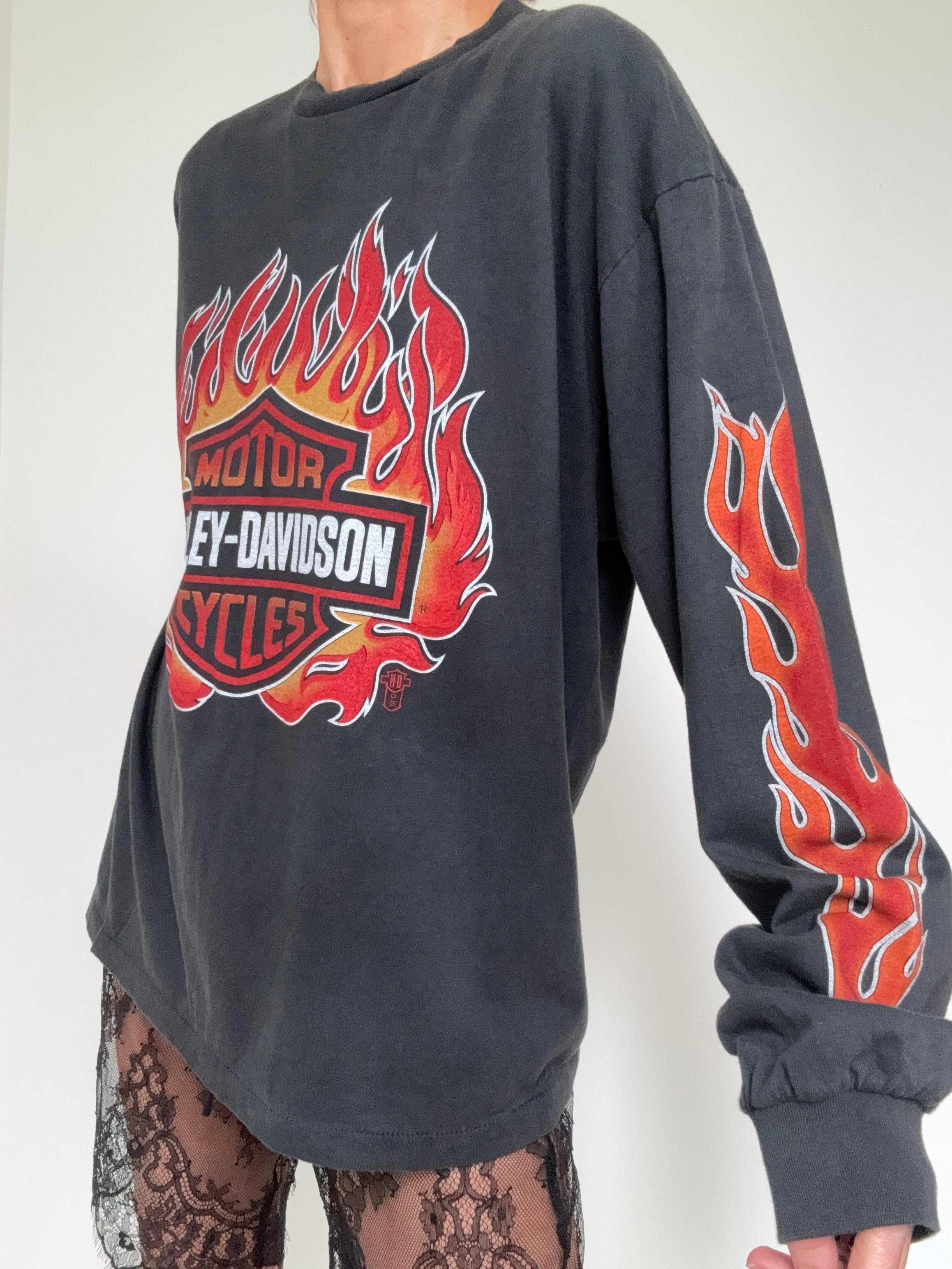 Future Nomads Tops Red Flame Harley Davidson Vintage Style Tee
