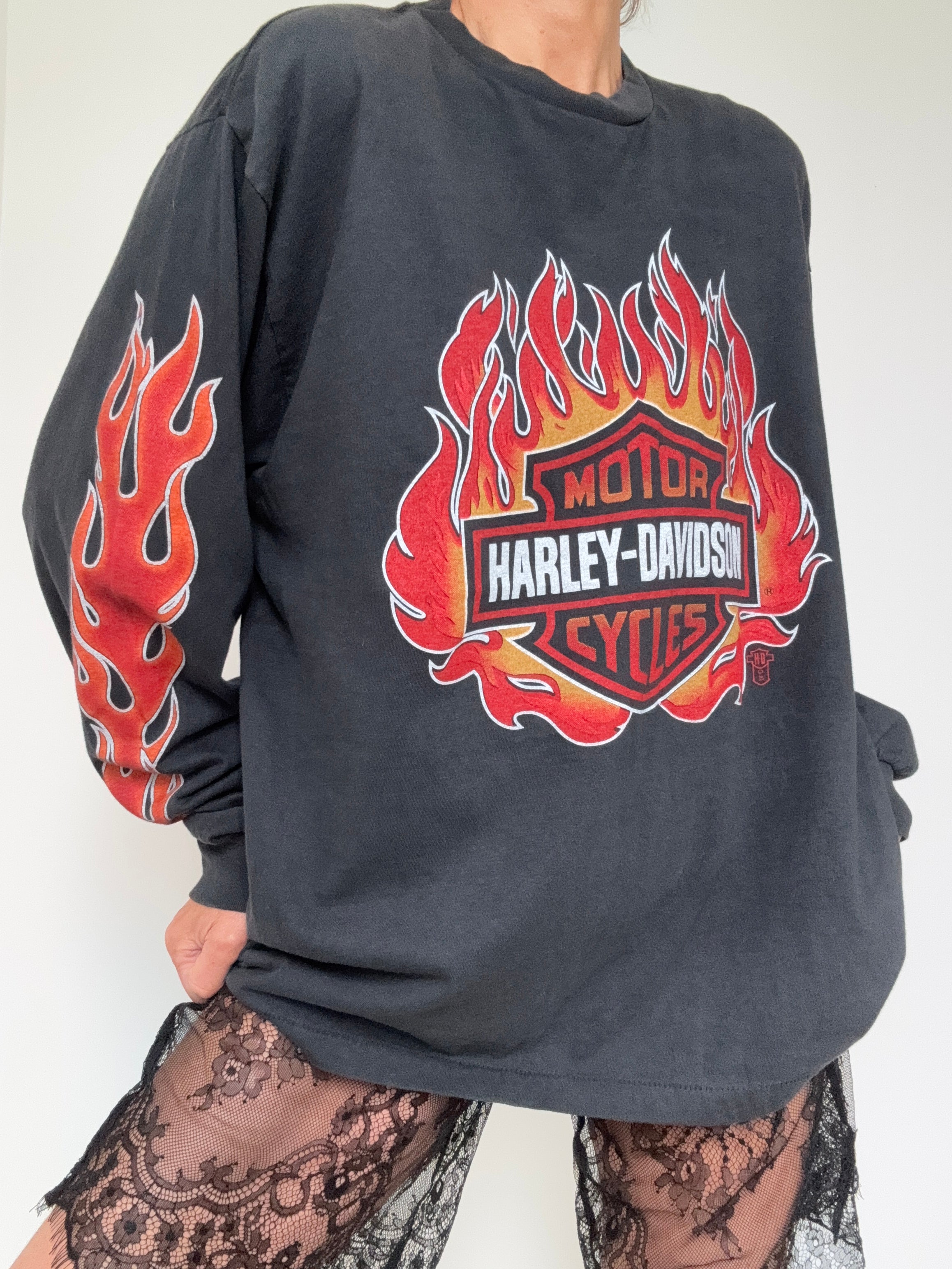 Future Nomads Tops Red Flame Harley Davidson Vintage Style Tee
