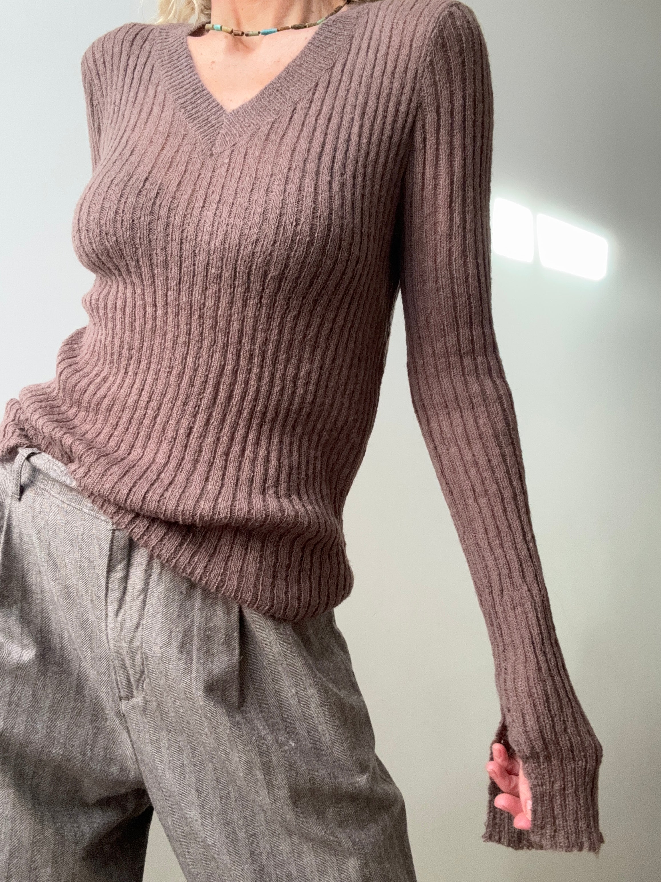 Future Nomads Tops Small-Medium WGWE Light V Neck Knit Chocolate