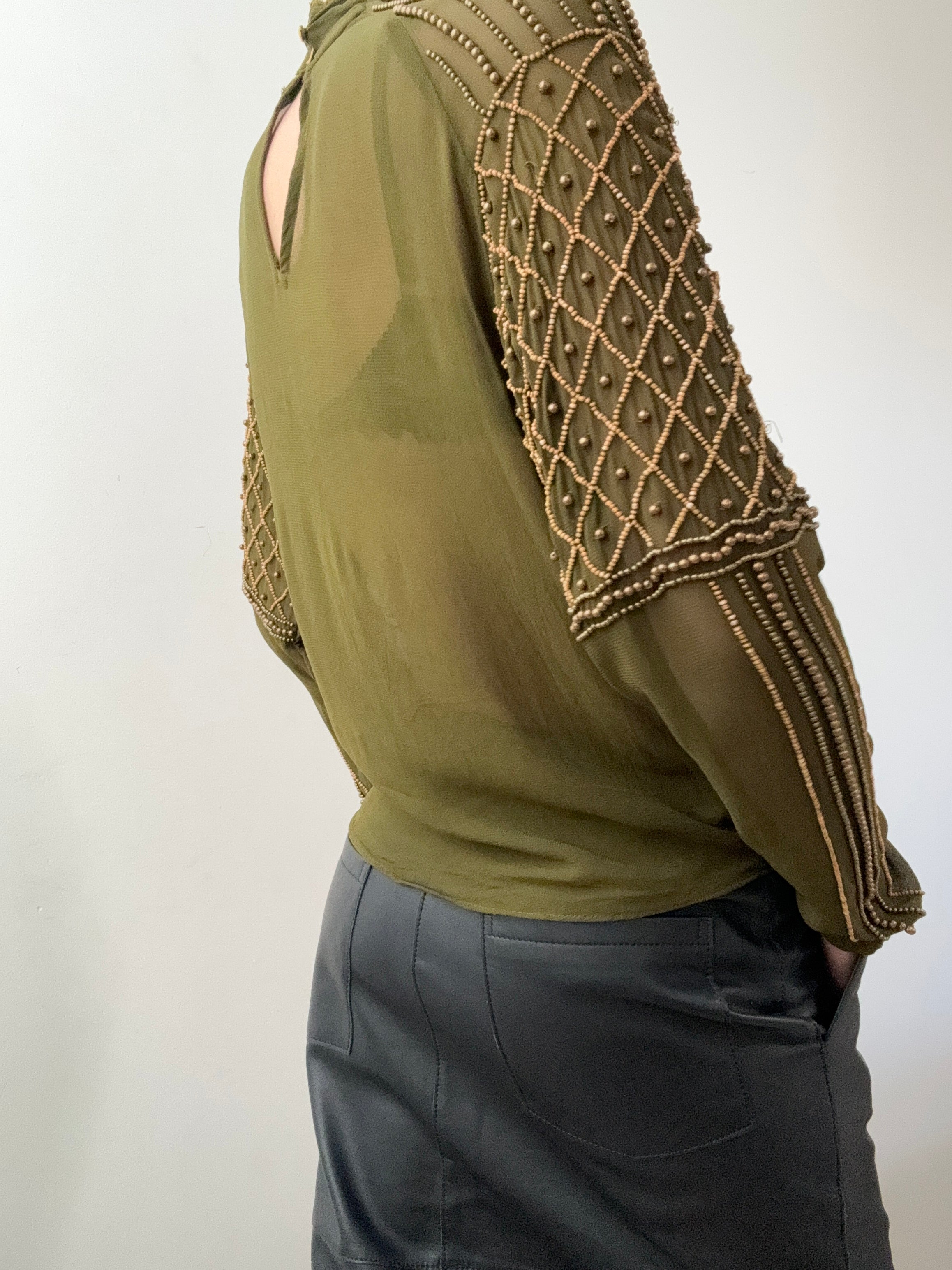 Future Nomads Tops Small Vintage Green Beaded Top