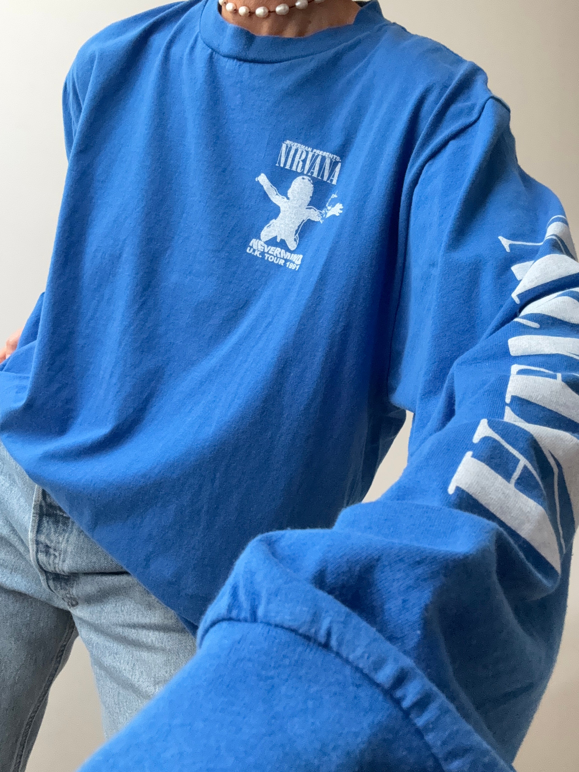 Future Nomads Tops Vintage Style Nevermind Blue Tee Long Sleeve