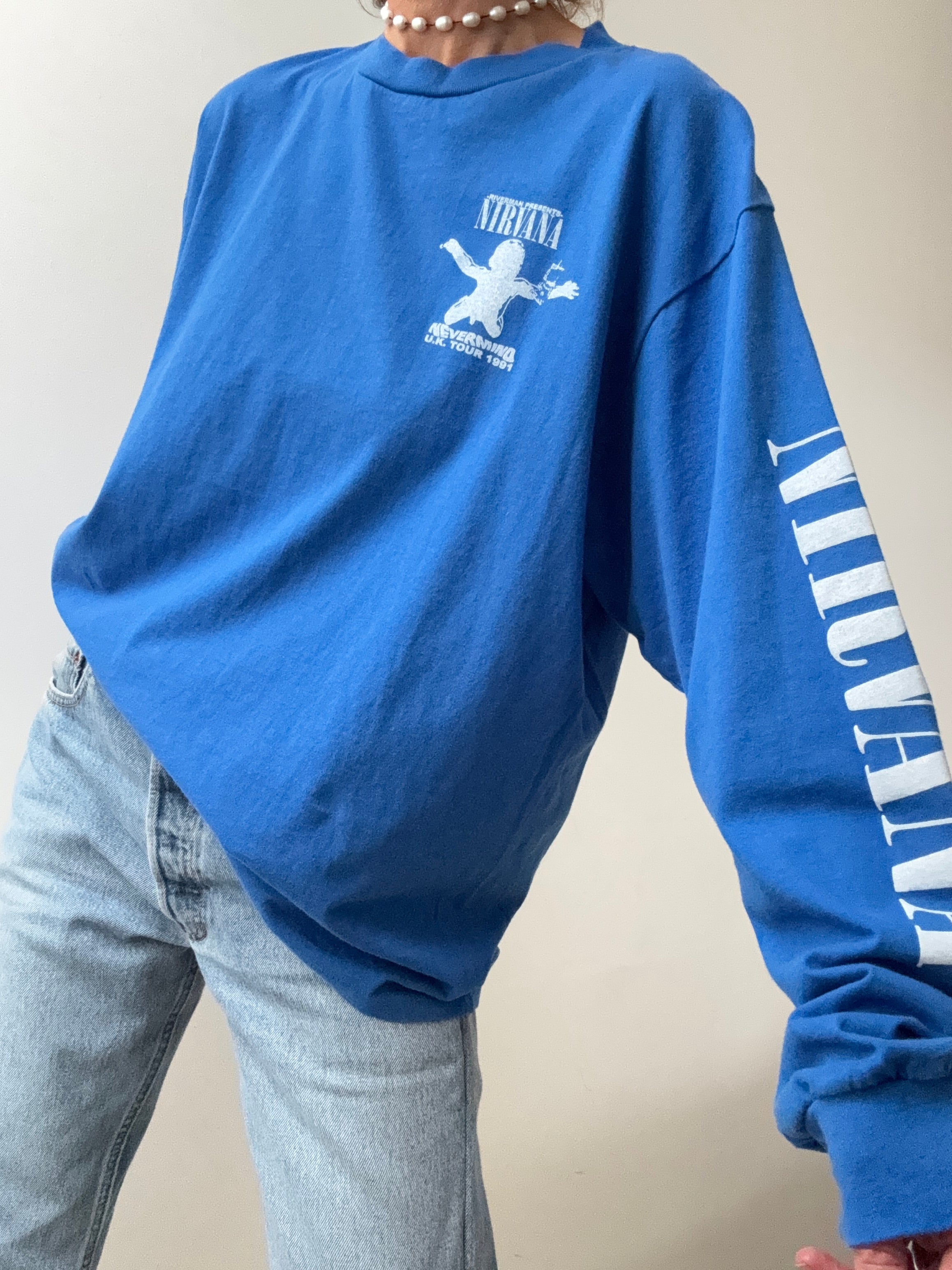 Future Nomads Tops Vintage Style Nevermind Blue Tee Long Sleeve