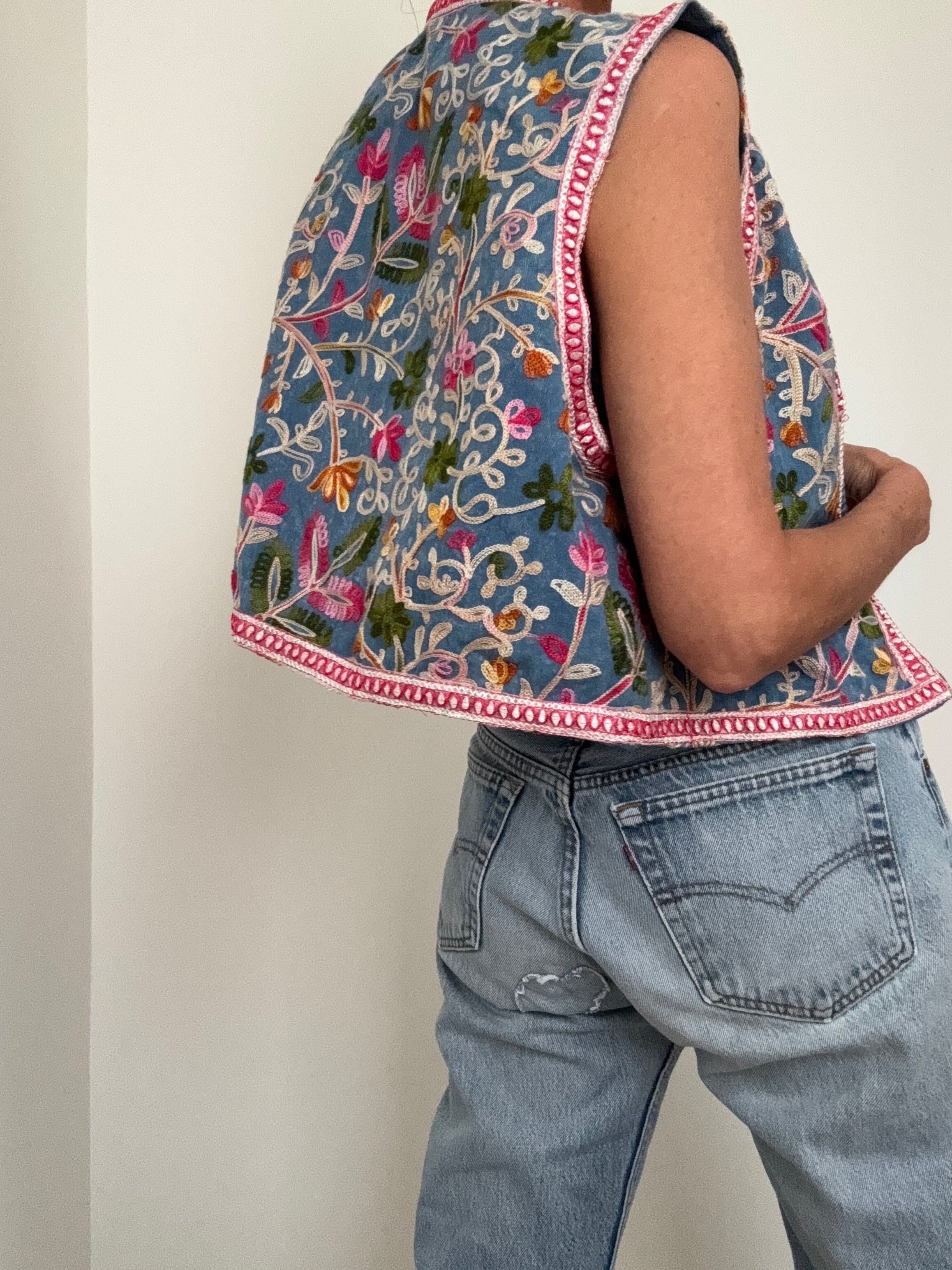 Future Nomads Vests Handmade Embroidered Denim Vest Floral