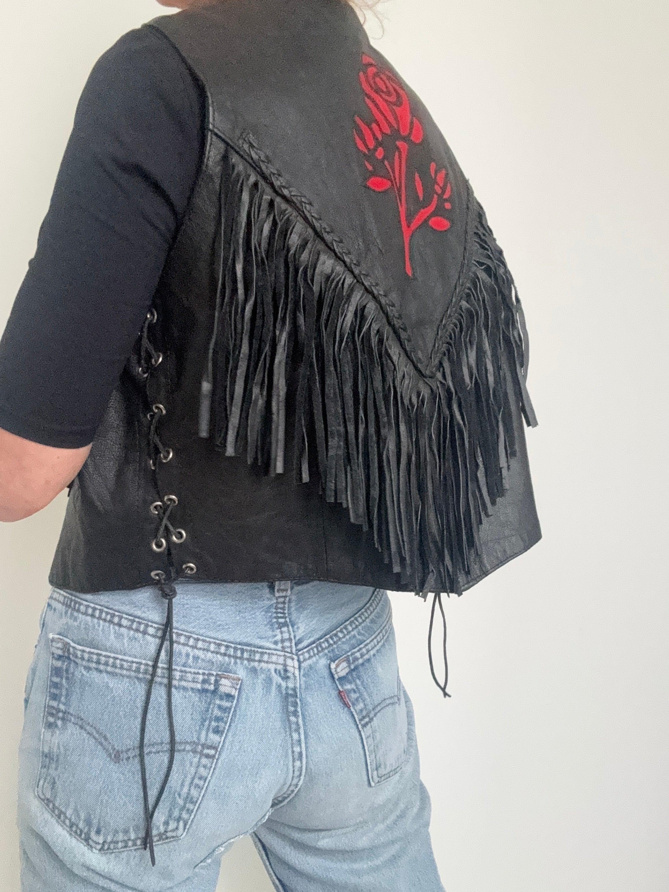 Future Nomads Vests Large Hot Leather Rose Vest