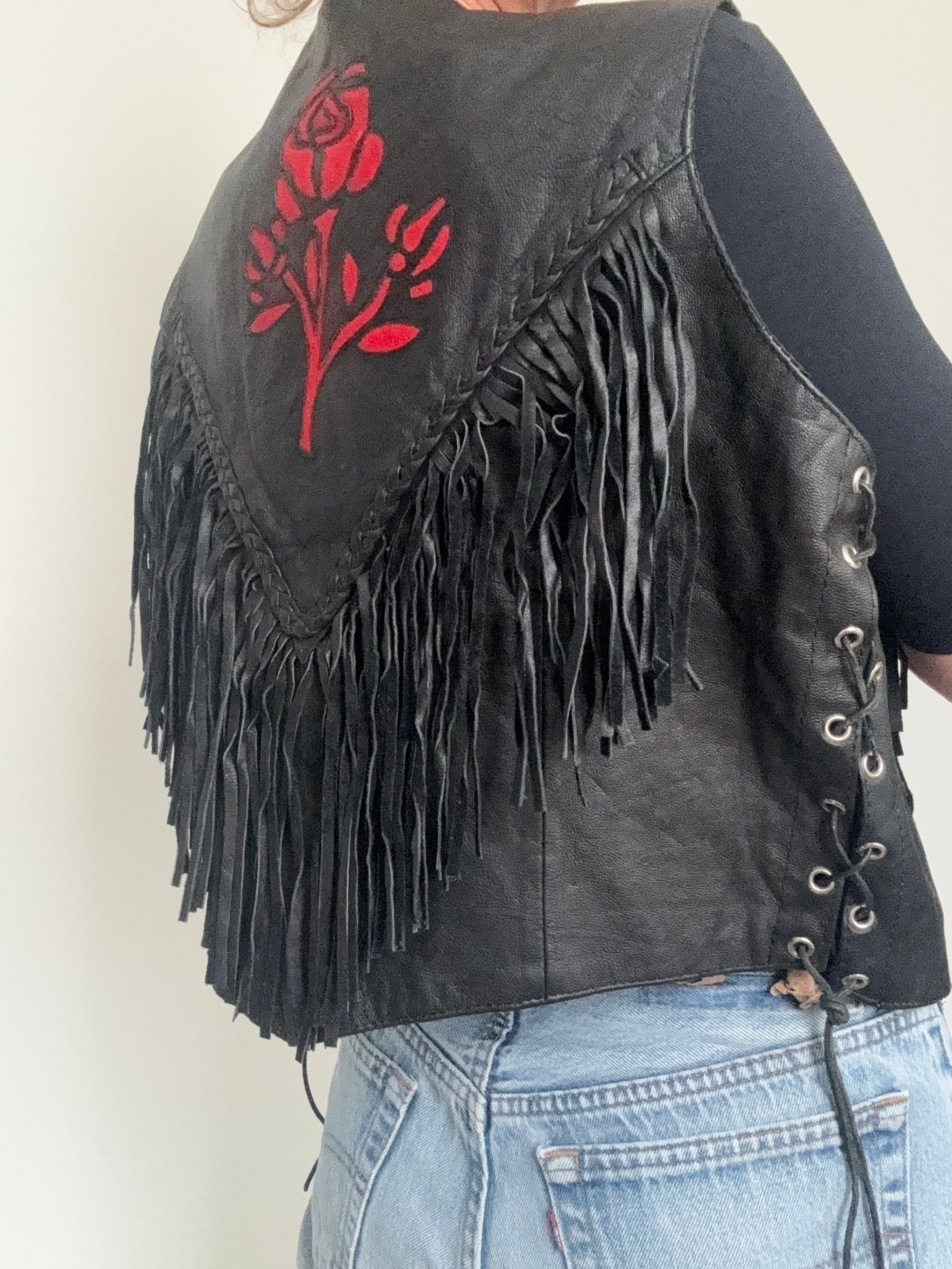 Future Nomads Vests Large Hot Leather Rose Vest