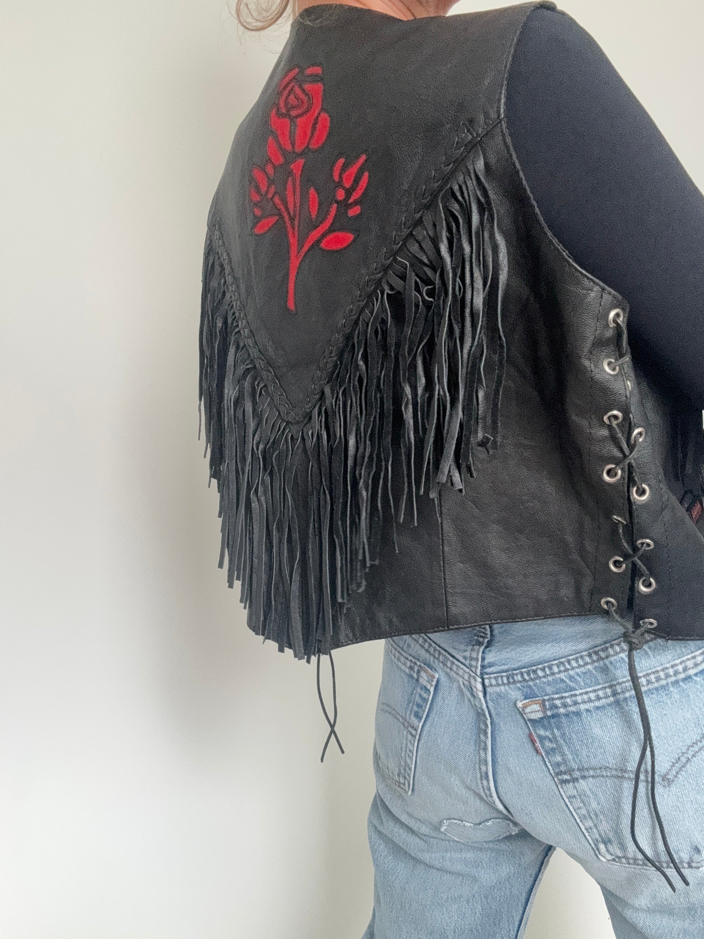 Future Nomads Vests Large Hot Leather Rose Vest