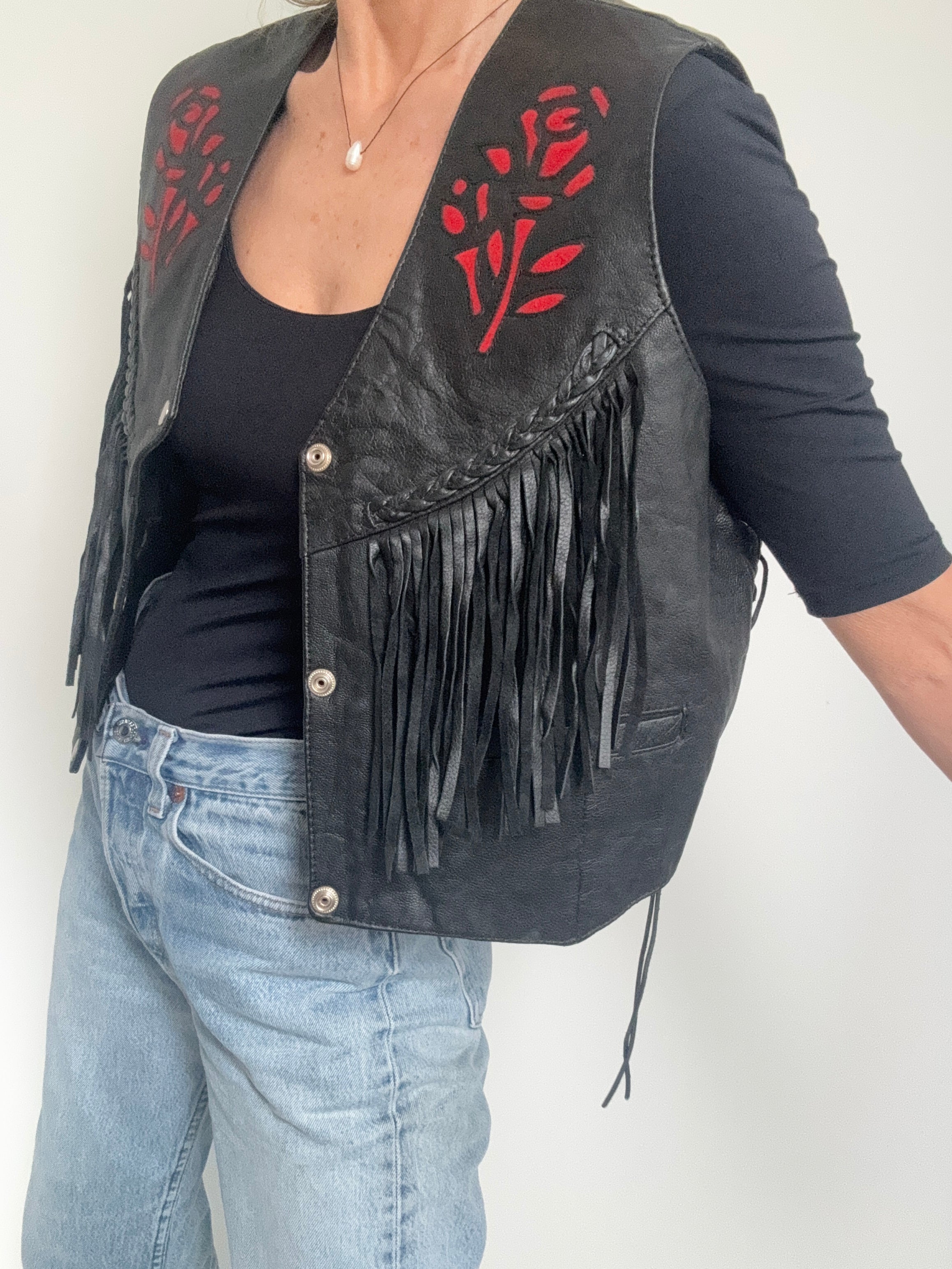 Future Nomads Vests Large Hot Leather Rose Vest